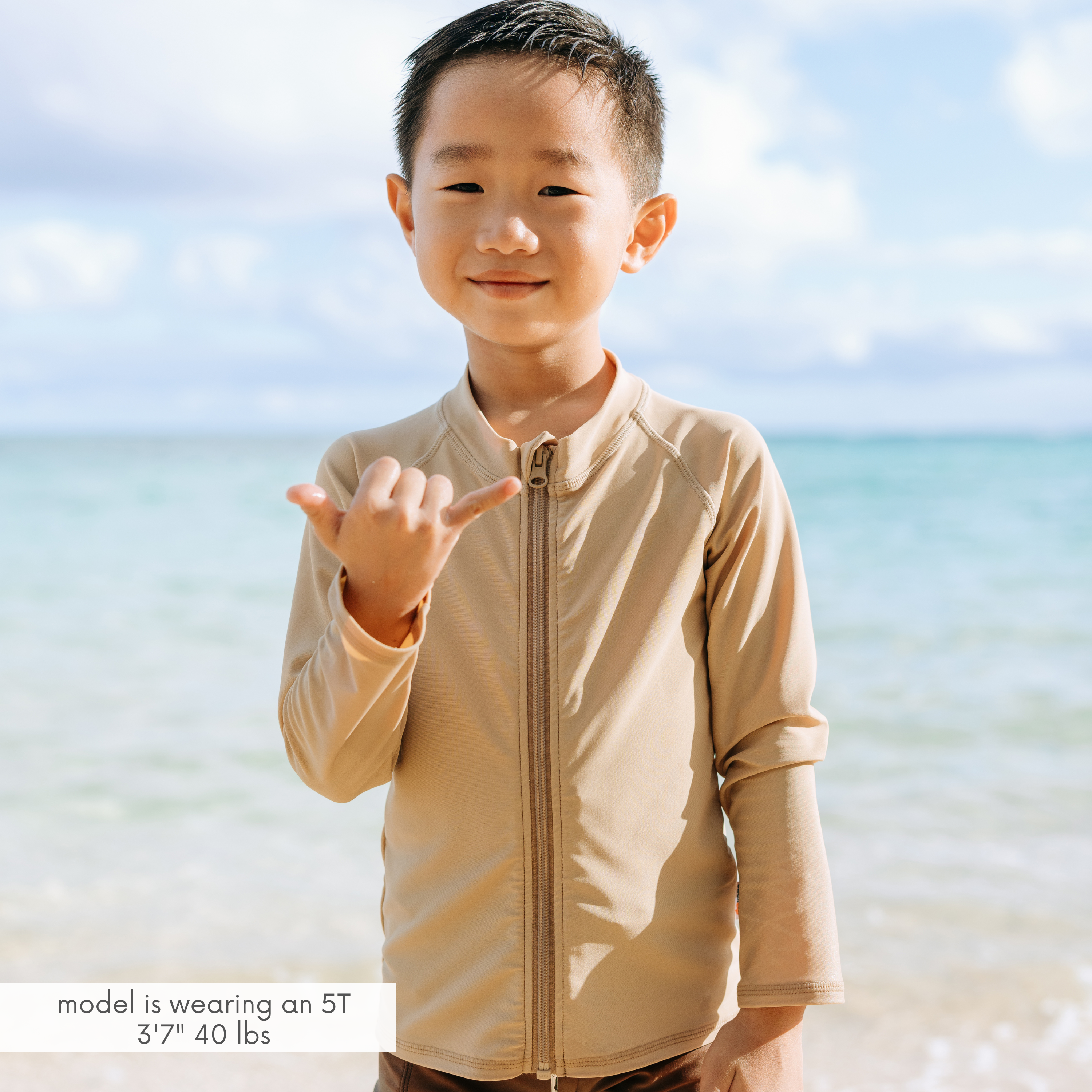 Kids UPF 50+ Long Sleeve Zipper Rash Guard Swim Shirt | "Sandy Beach"-SwimZip UPF 50+ Sun Protective Swimwear & UV Zipper Rash Guards-pos7