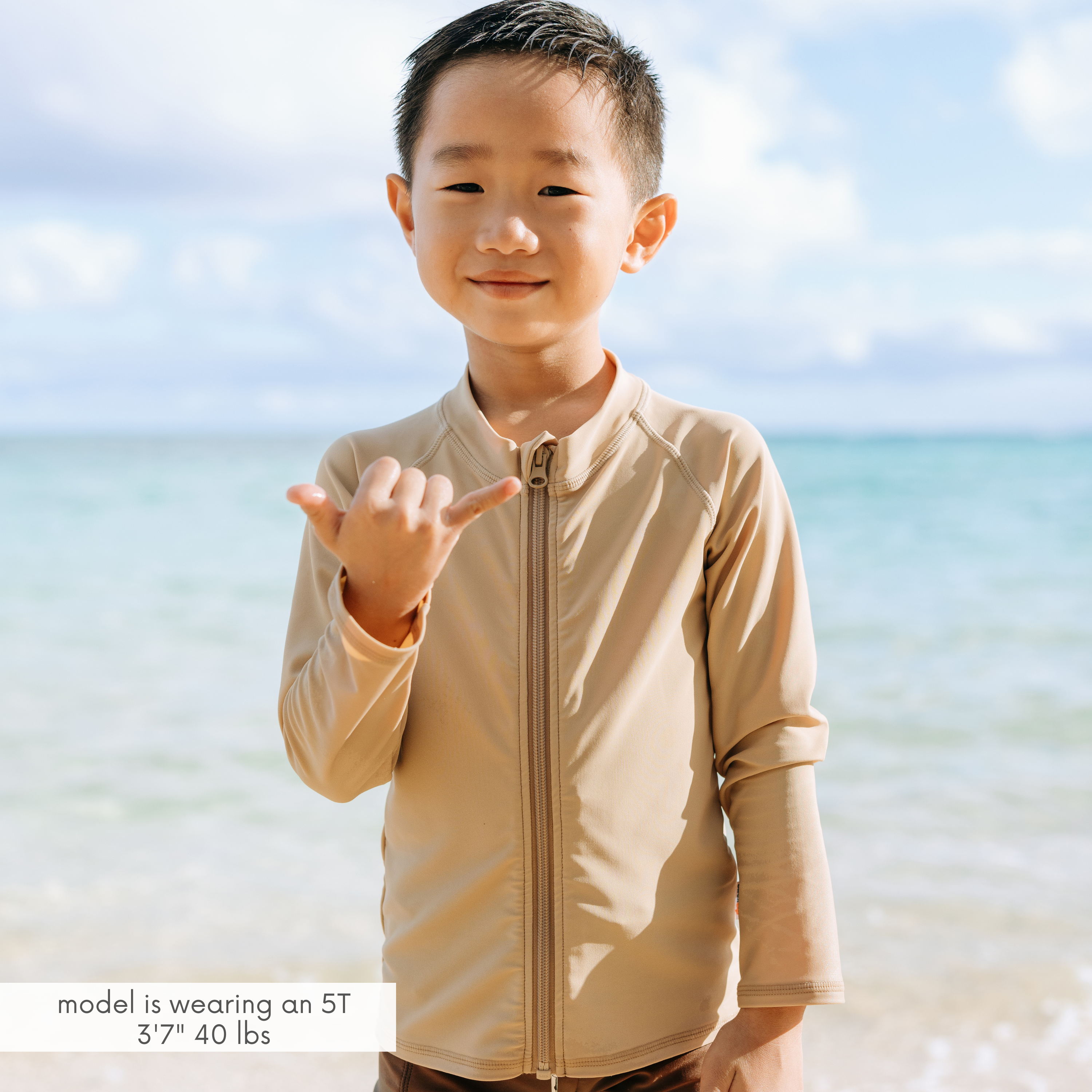 Kids UPF 50+ Long Sleeve Zipper Rash Guard Swim Shirt | "Sandy Beach"-SwimZip UPF 50+ Sun Protective Swimwear & UV Zipper Rash Guards-pos6