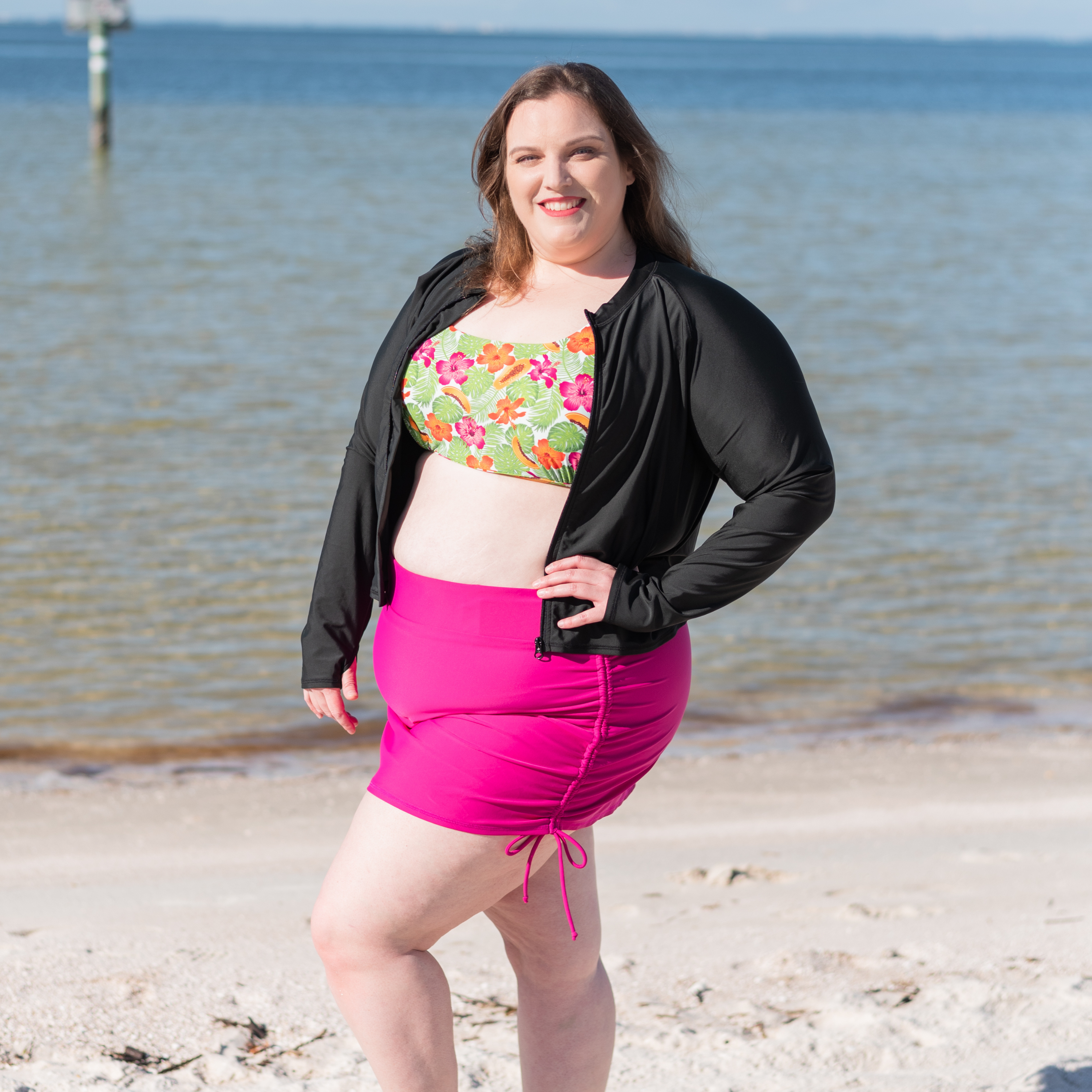 Women's Scoop Neck Bikini Top Plus Size | "Hibiscus"-SwimZip UPF 50+ Sun Protective Swimwear & UV Zipper Rash Guards-pos6