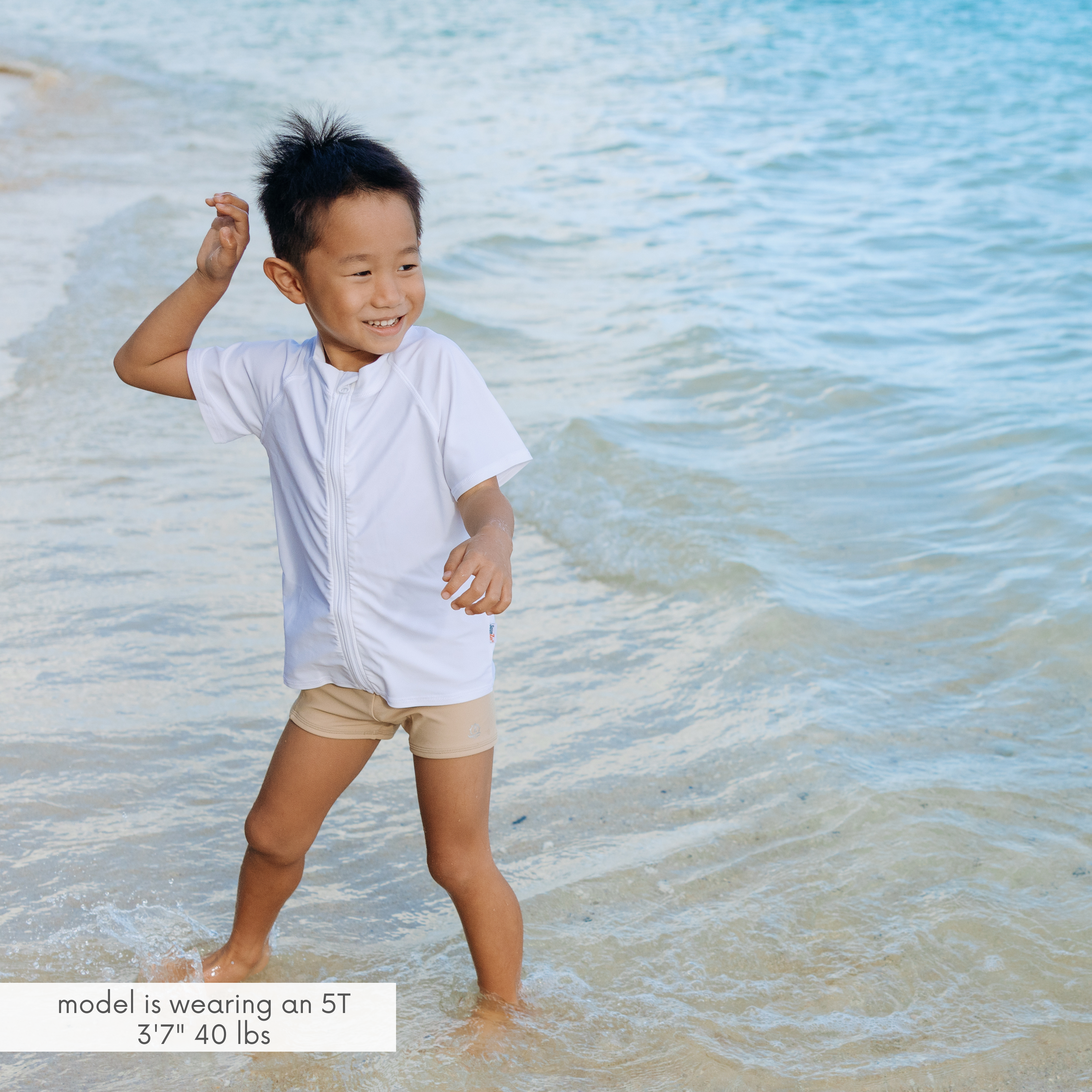 Kids Euro Swim Shorties | "Sandy Beach"-SwimZip UPF 50+ Sun Protective Swimwear & UV Zipper Rash Guards-pos2