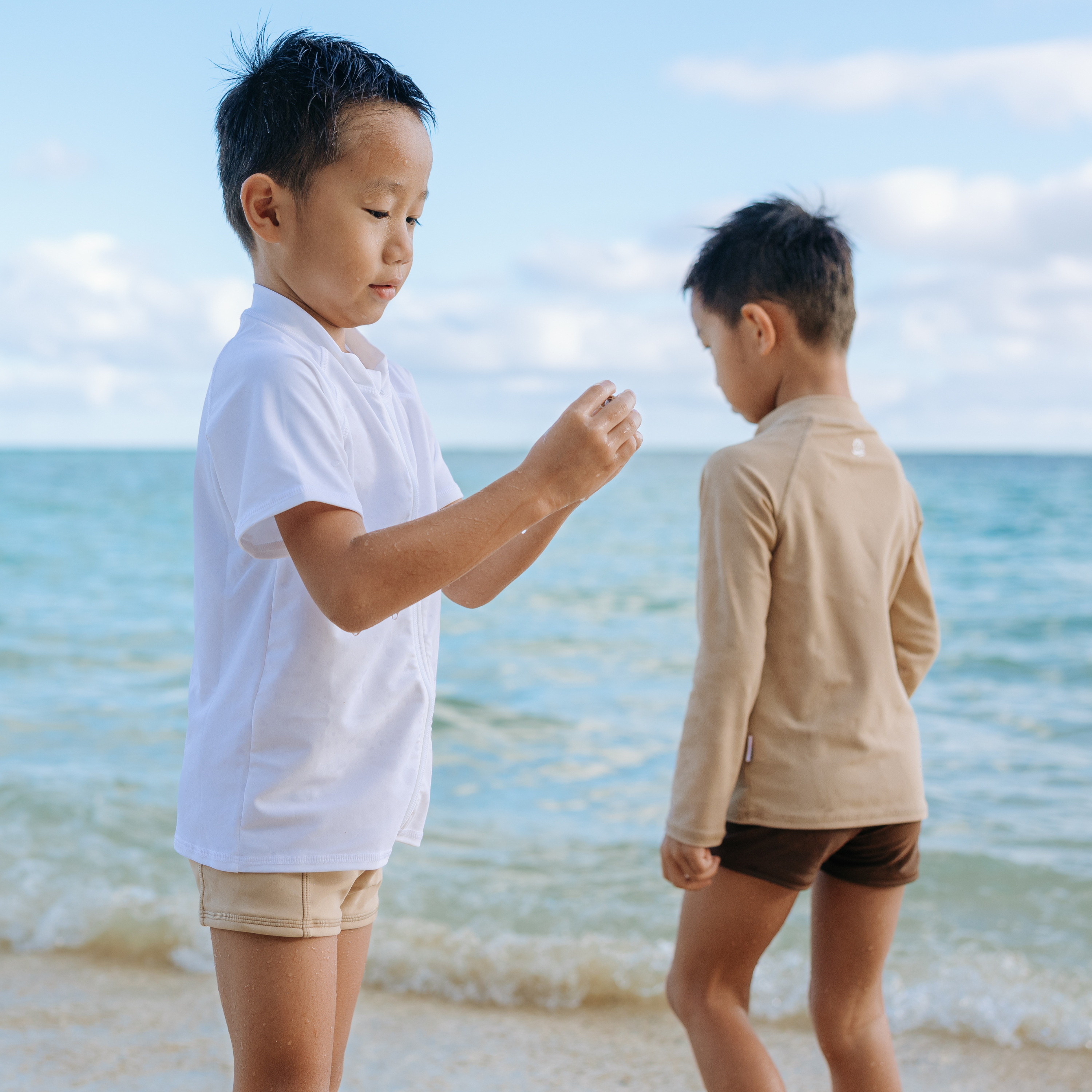 Kids UPF 50+ Long Sleeve Zipper Rash Guard Swim Shirt | "Sandy Beach"-SwimZip UPF 50+ Sun Protective Swimwear & UV Zipper Rash Guards-pos10