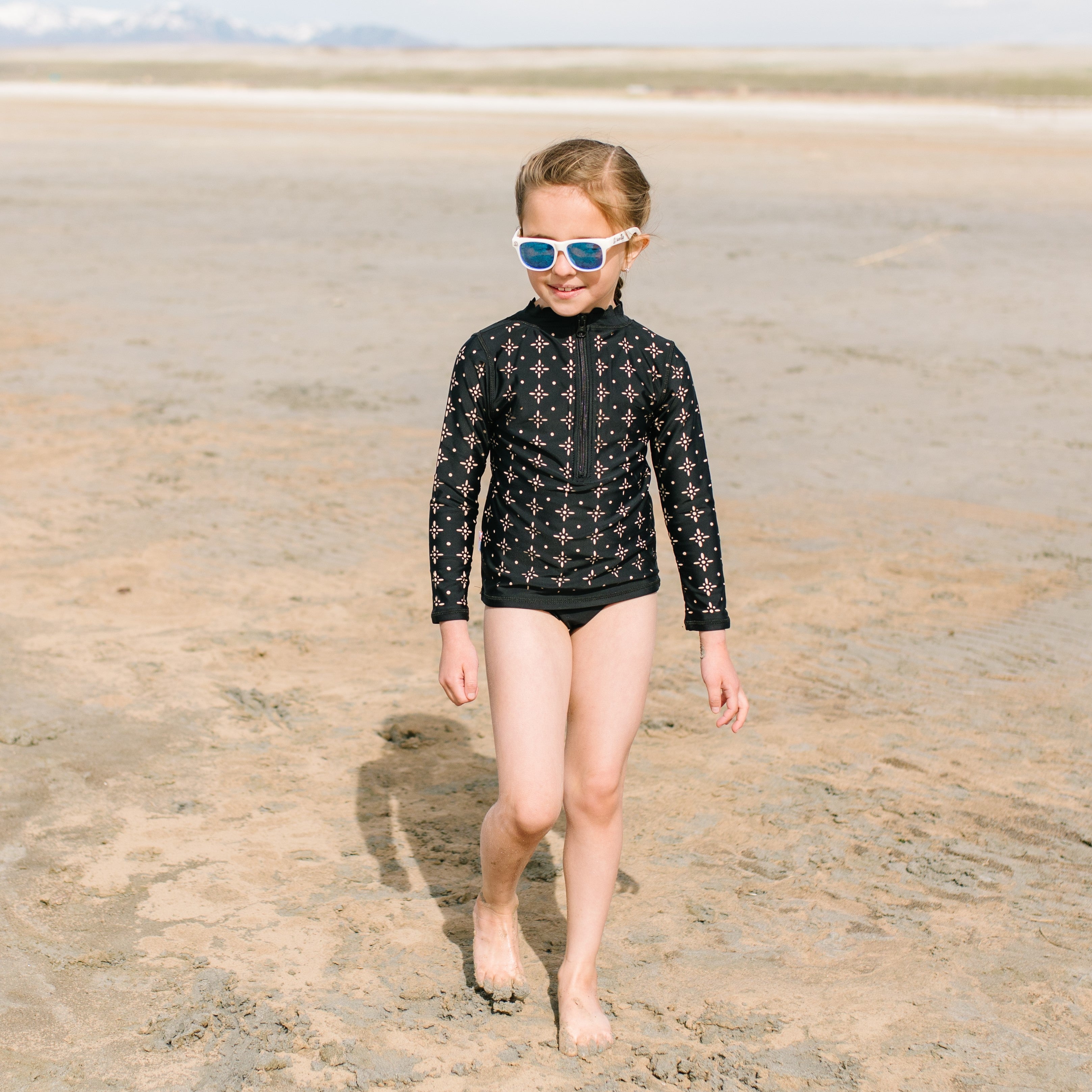 Girls Long Sleeve Rash Guard Scallop Neck + Swim Bottoms Set - “Black”-SwimZip UPF 50+ Sun Protective Swimwear & UV Zipper Rash Guards-pos4