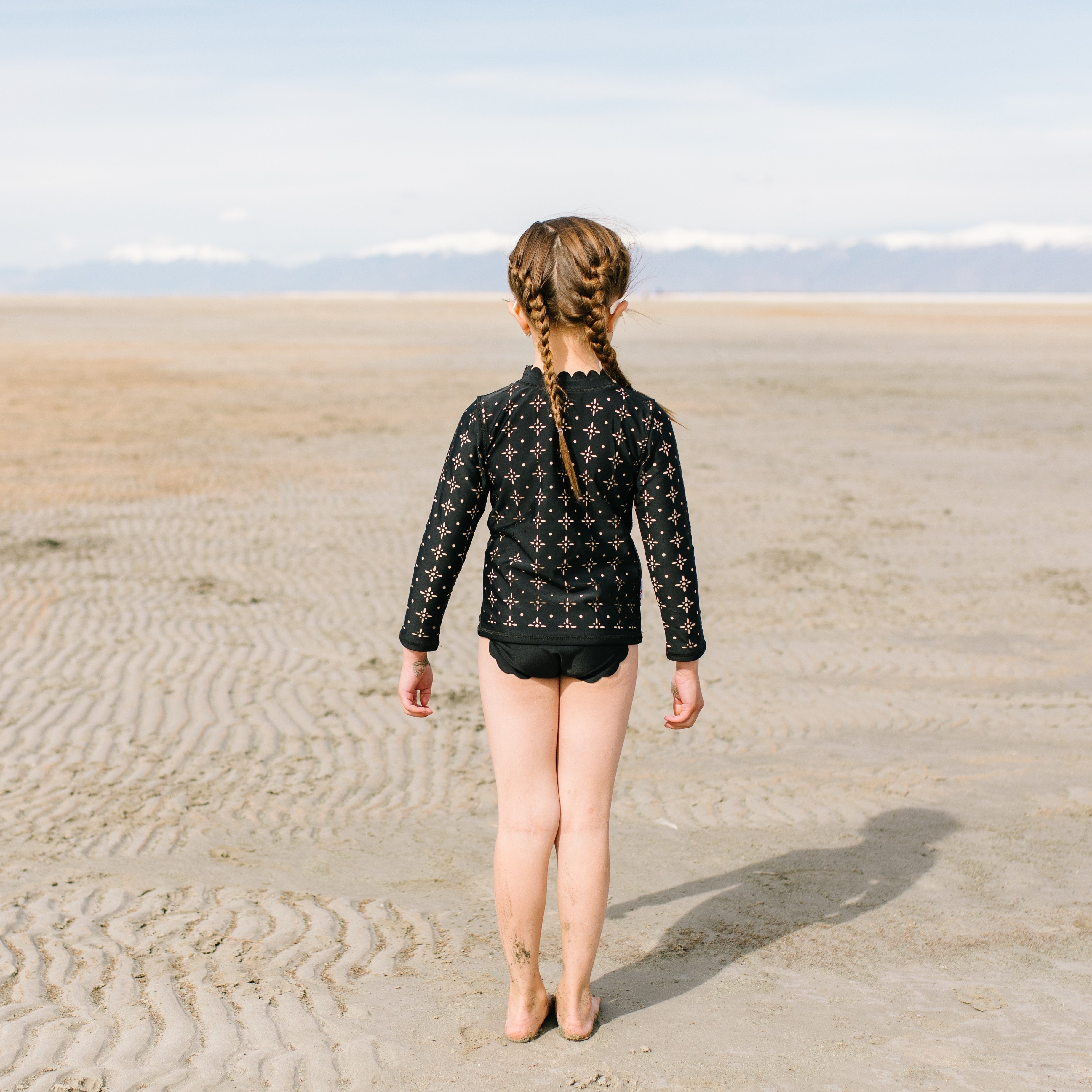 Girls Long Sleeve Rash Guard Scallop Neck + Swim Bottoms Set - “Black”-SwimZip UPF 50+ Sun Protective Swimwear & UV Zipper Rash Guards-pos5