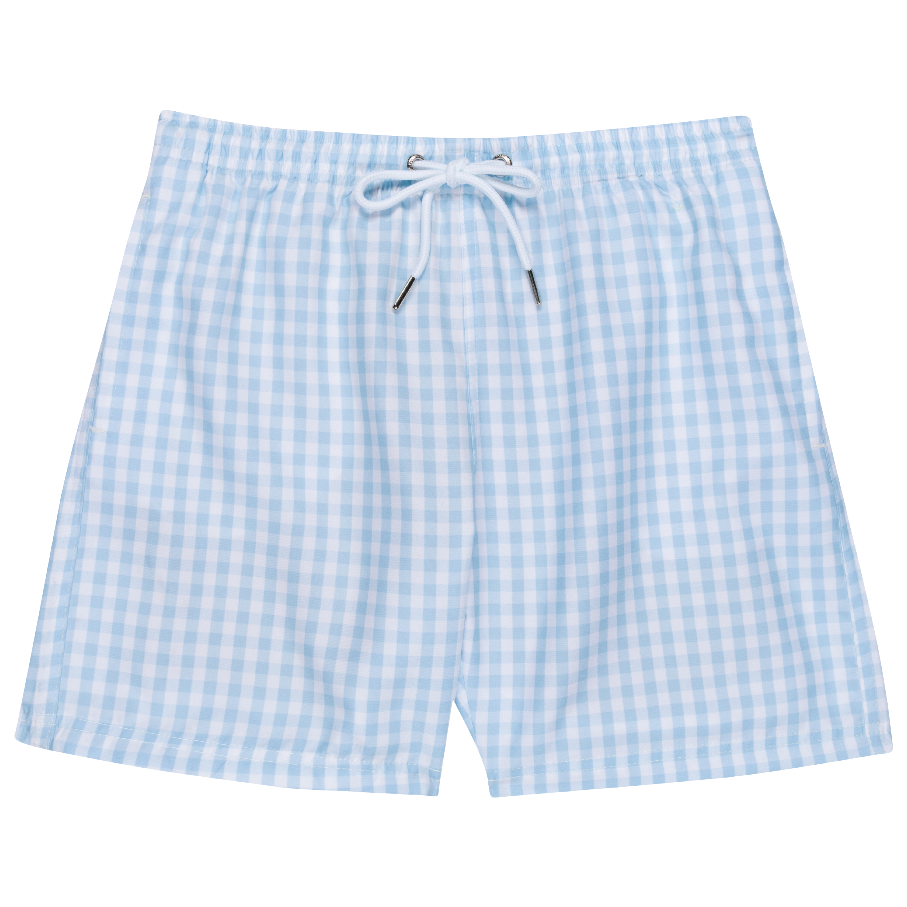Boys Swim Trunks Boxer Brief Liner (sizes 6-14) | “Blue Gingham"-6-8-Blue Gingham-SwimZip UPF 50+ Sun Protective Swimwear & UV Zipper Rash Guards-pos1