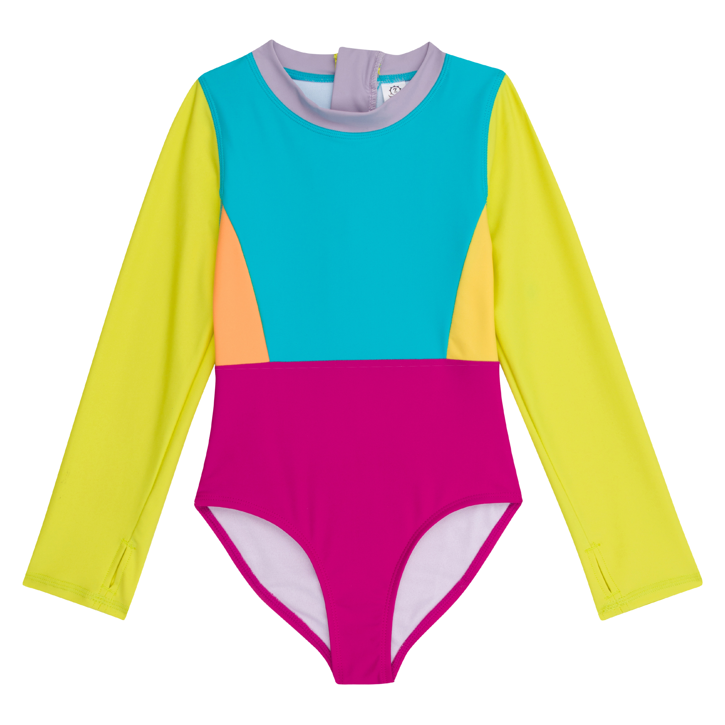Girls Long Sleeve Surf Suit (One Piece Bodysuit) | "Color Pop"-SwimZip UPF 50+ Sun Protective Swimwear & UV Zipper Rash Guards-pos1