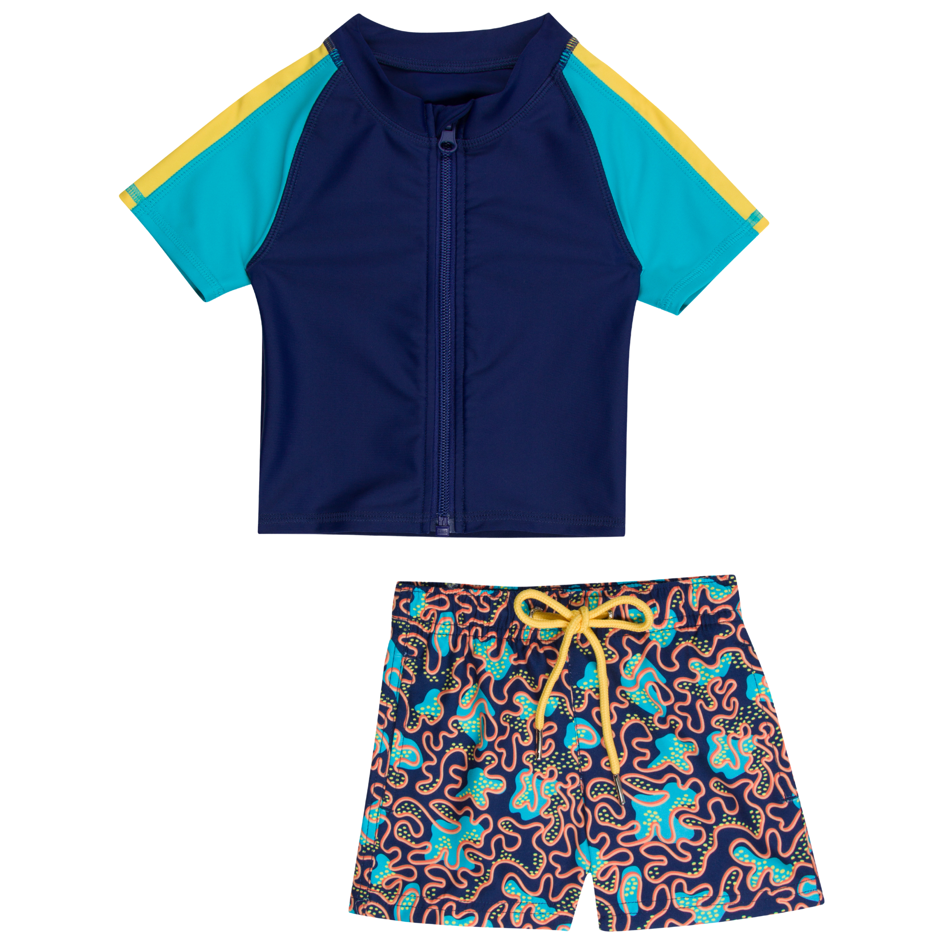Boys Short Sleeve Zipper Rash Guard and Swim Trunk Set | "Deep Dive"-SwimZip UPF 50+ Sun Protective Swimwear & UV Zipper Rash Guards-pos1