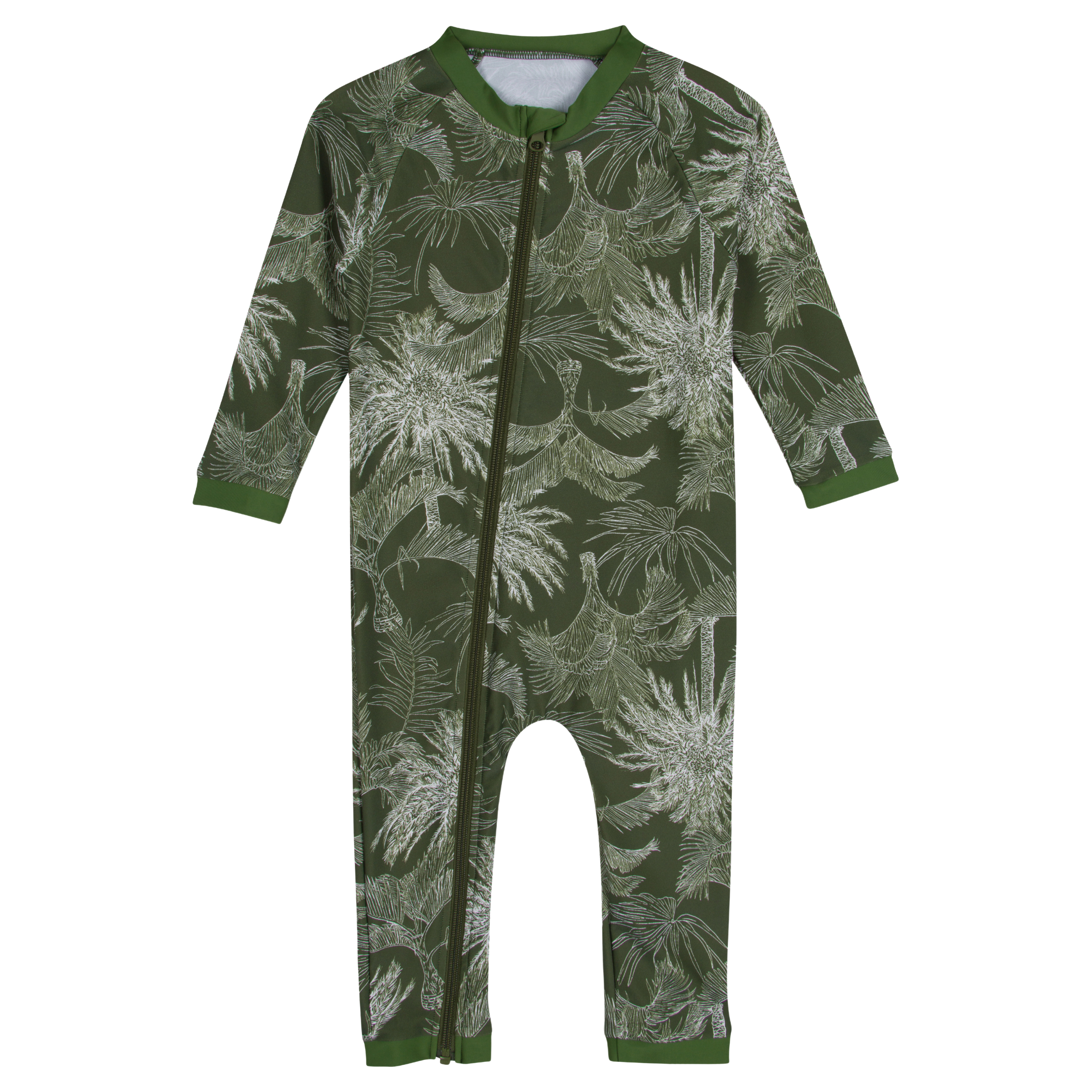 Sunsuit - Long Sleeve Romper Swimsuit | "Hawaiian Rainforest"-SwimZip UPF 50+ Sun Protective Swimwear & UV Zipper Rash Guards-pos1