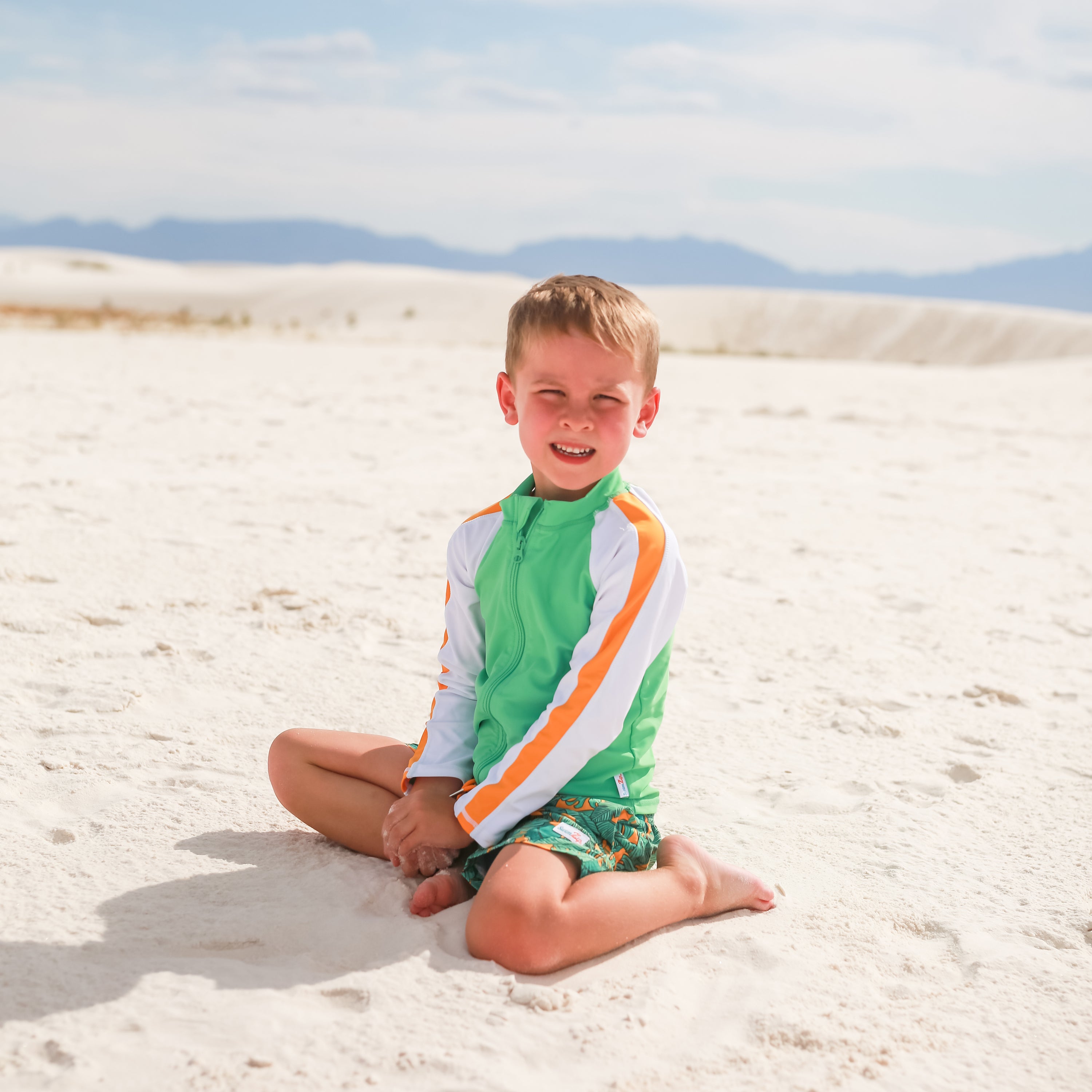 Boys Long Sleeve Zipper Rash Guard and Swim Trunk Set | "The Tropics"-SwimZip UPF 50+ Sun Protective Swimwear & UV Zipper Rash Guards-pos2
