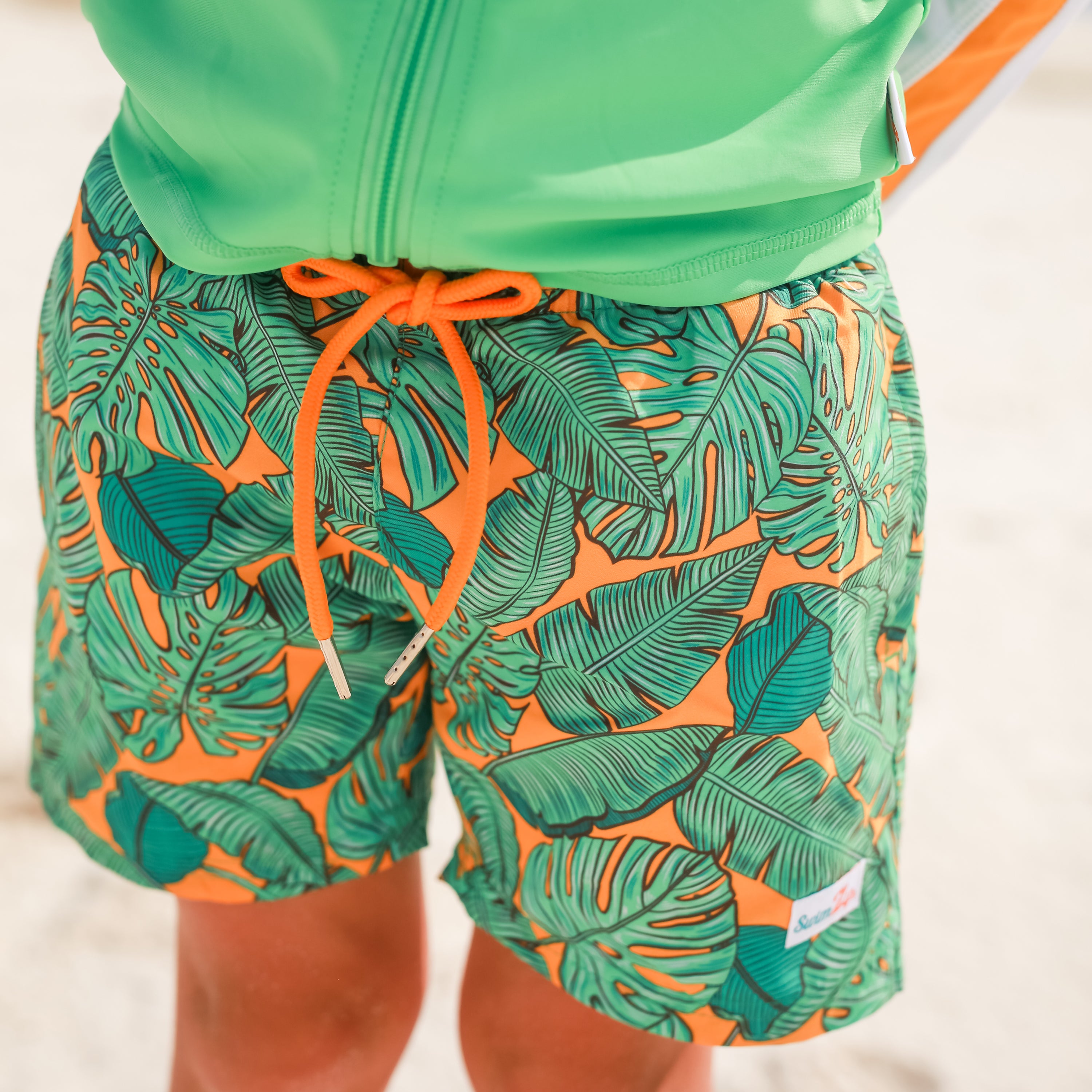 Boys Short Sleeve Zipper Rash Guard and Swim Trunk Set | "The Tropics"-SwimZip UPF 50+ Sun Protective Swimwear & UV Zipper Rash Guards-pos9