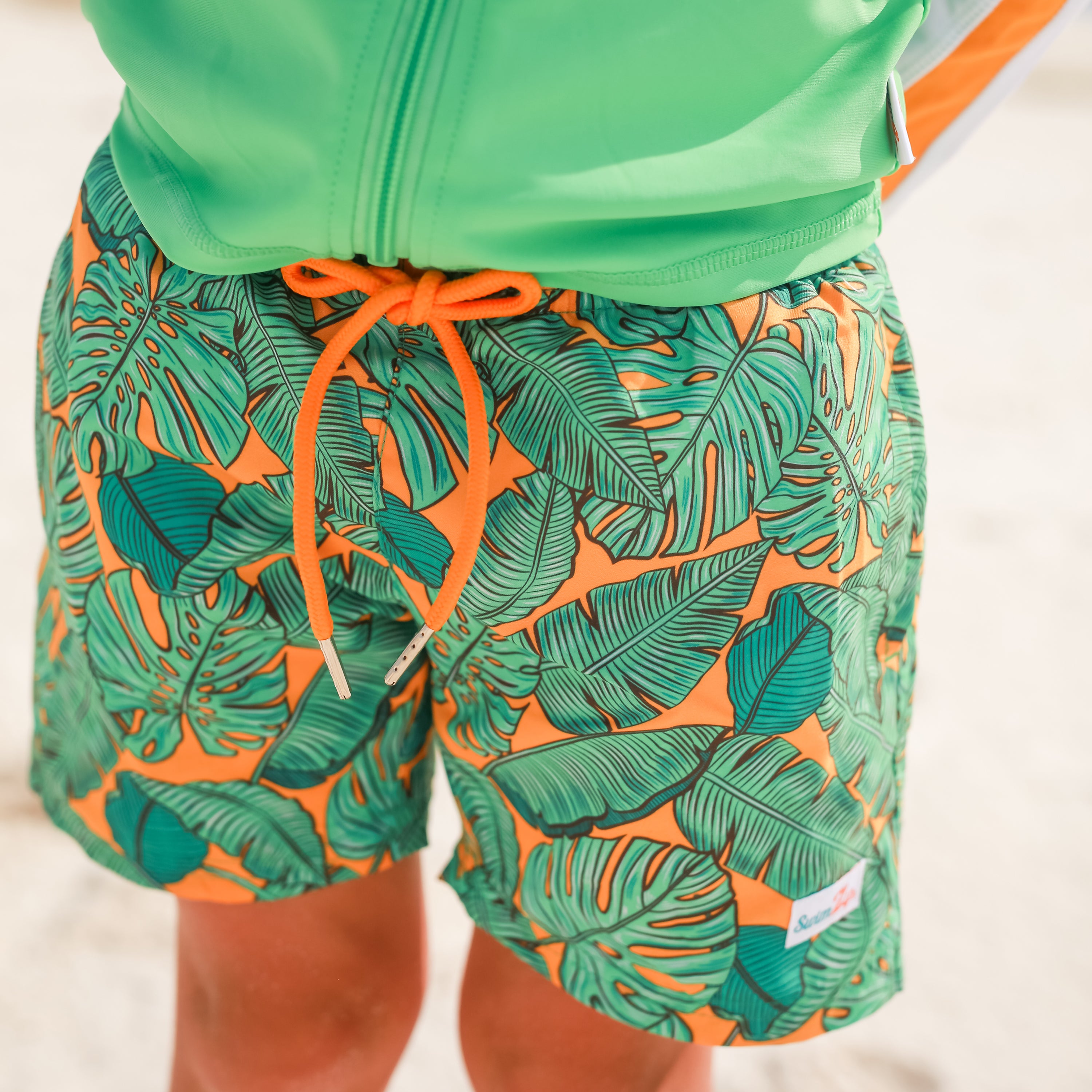 Boys Short Sleeve Zipper Rash Guard and Swim Trunk Set | "The Tropics"-SwimZip UPF 50+ Sun Protective Swimwear & UV Zipper Rash Guards-pos6