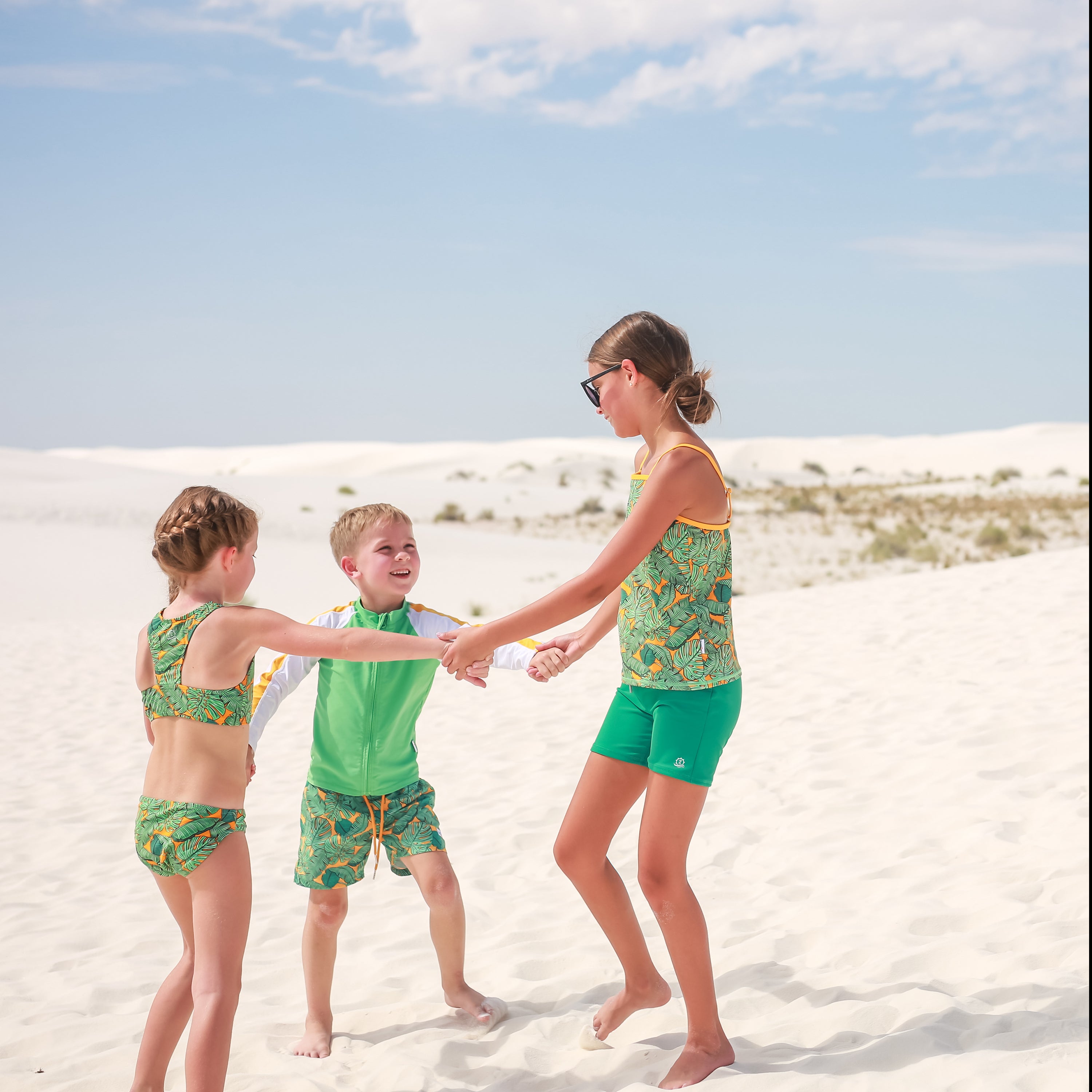 Girls Long Sleeve Rash Guard + Tankini Shorts Set (3 Piece) | "The Tropics"-SwimZip UPF 50+ Sun Protective Swimwear & UV Zipper Rash Guards-pos3