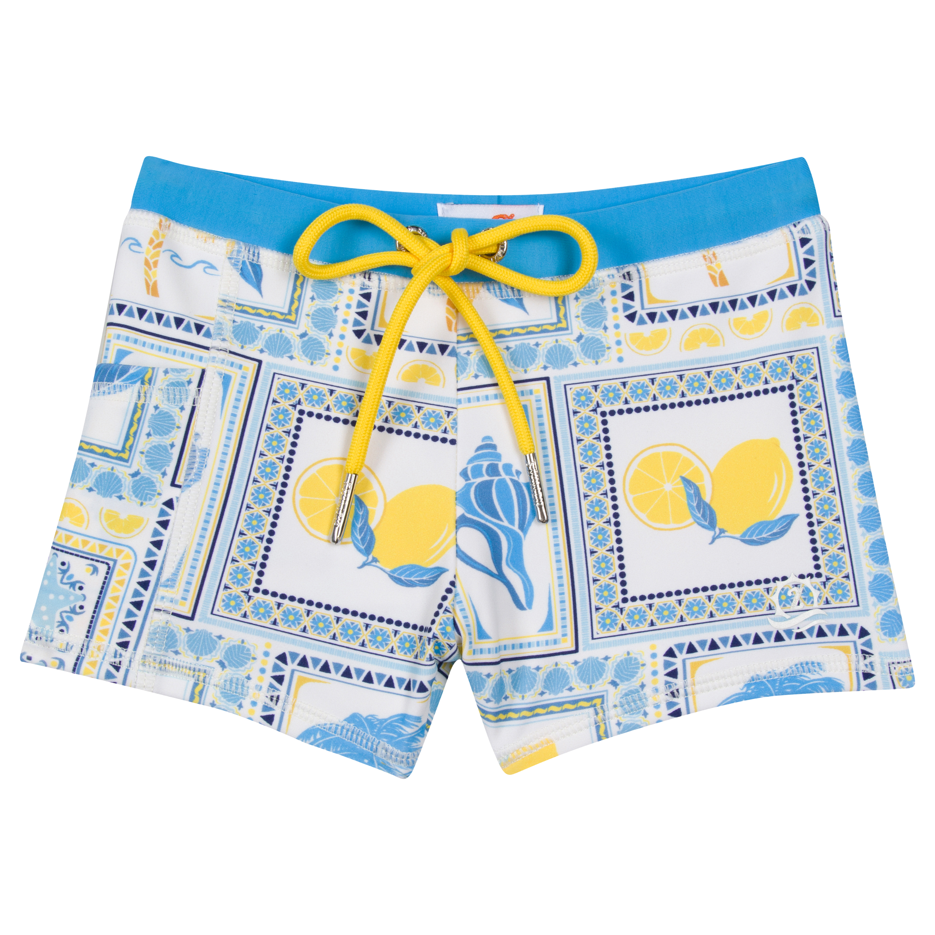 Kids Euro Swim Shorties | "Mediterranean Lemons"-6-12 Month-Mediterranean Lemons-SwimZip UPF 50+ Sun Protective Swimwear & UV Zipper Rash Guards-pos1
