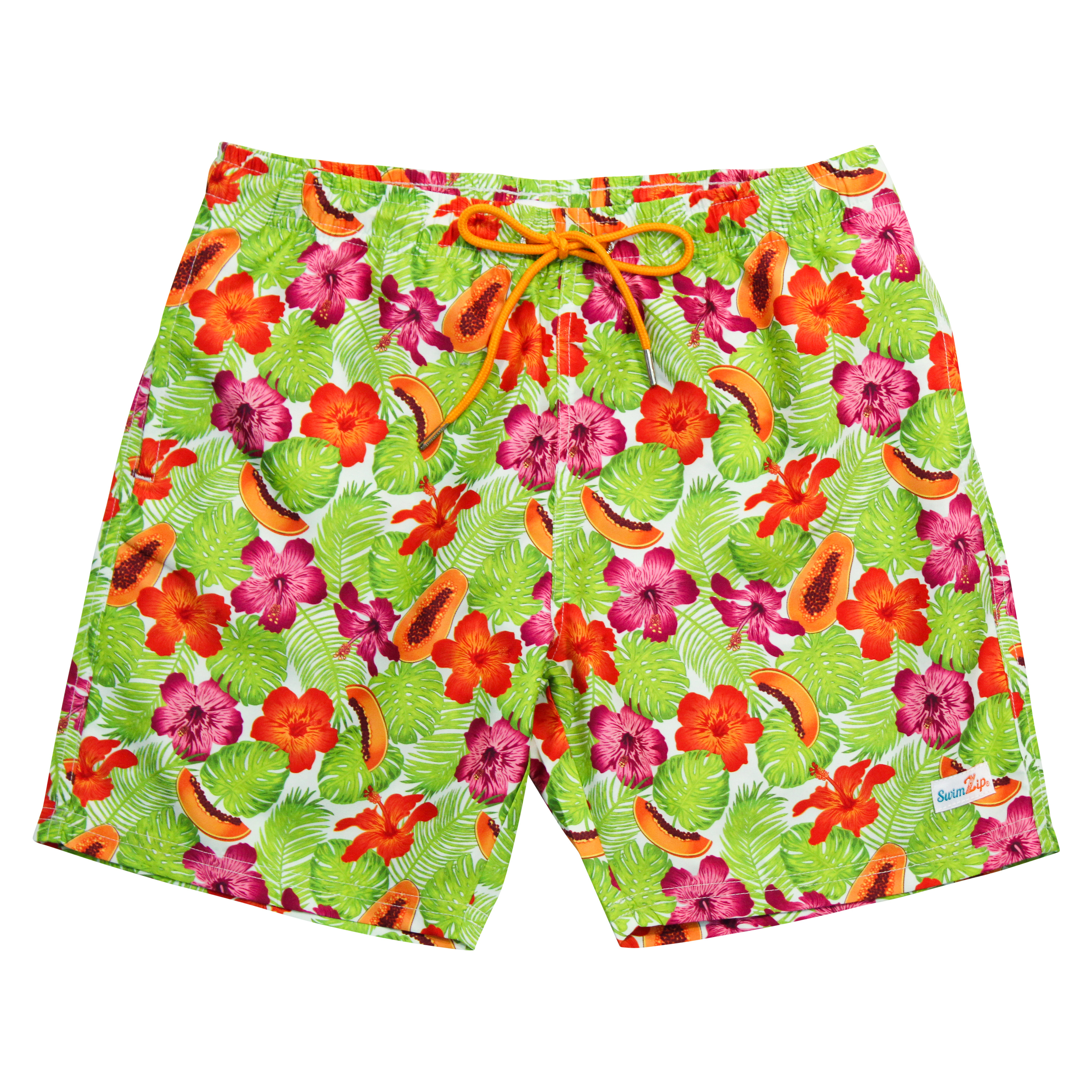 Boys Swim Trunks Boxer Brief Liner (sizes 6-14) | "Hibiscus"-6-8-Hibiscus-SwimZip UPF 50+ Sun Protective Swimwear & UV Zipper Rash Guards-pos1
