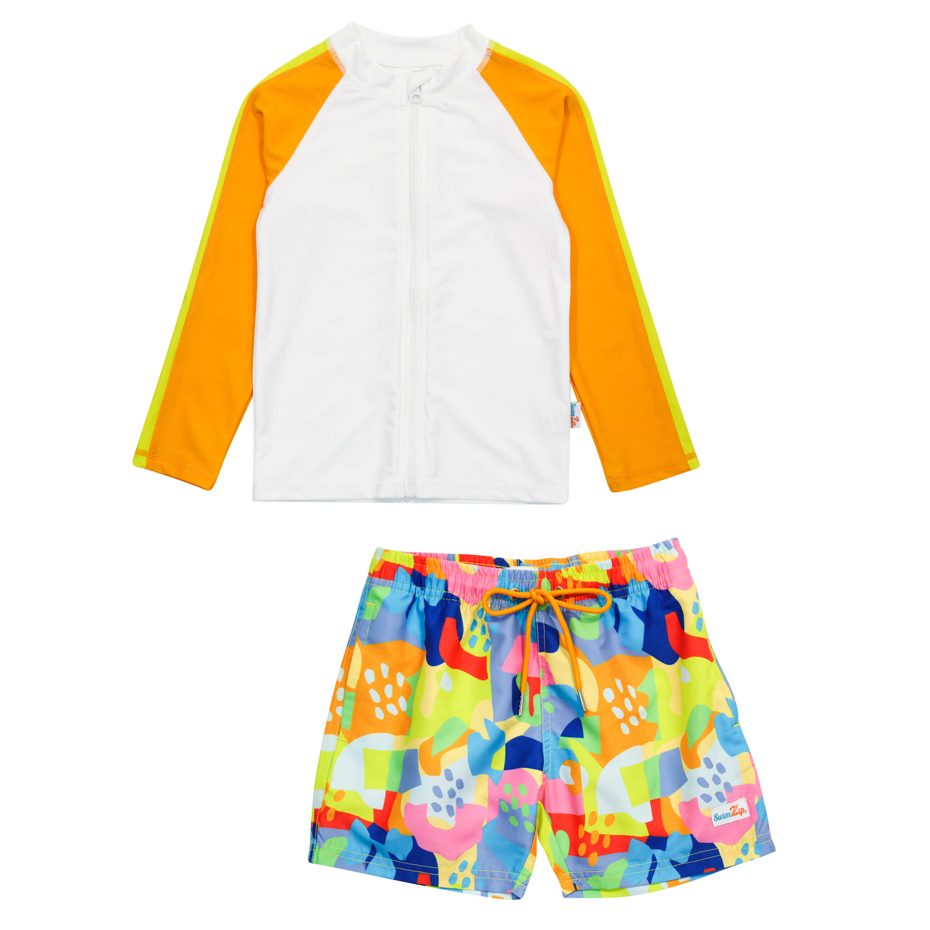 Boys Long Sleeve Zipper Rash Guard and Swim Trunk Set | "Joyful"-6-12 Month-Joyful-SwimZip UPF 50+ Sun Protective Swimwear & UV Zipper Rash Guards-pos1