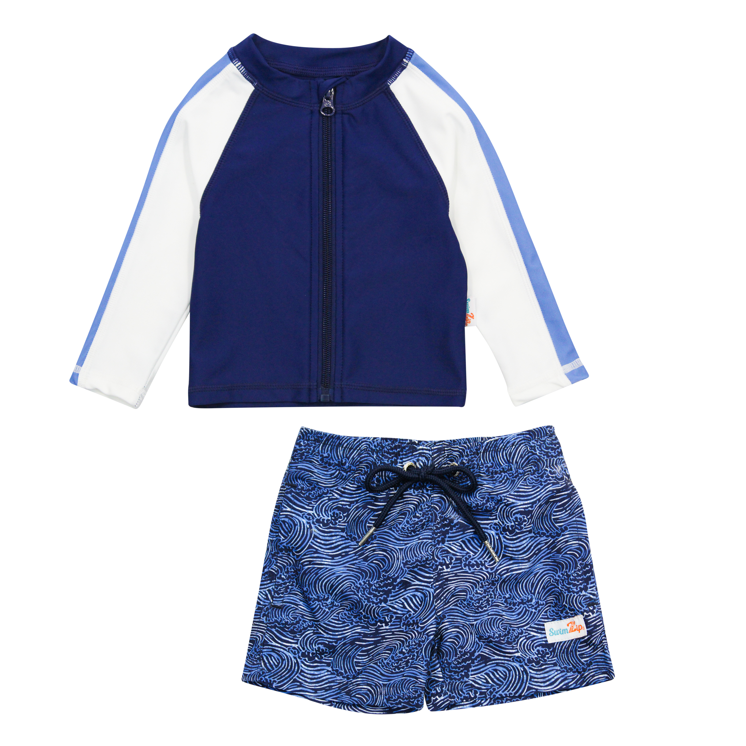 Boys Long Sleeve Zipper Rash Guard and Swim Trunk Set | "Ocean Breeze"-0-3 Month-Ocean Breeze-SwimZip UPF 50+ Sun Protective Swimwear & UV Zipper Rash Guards-pos1