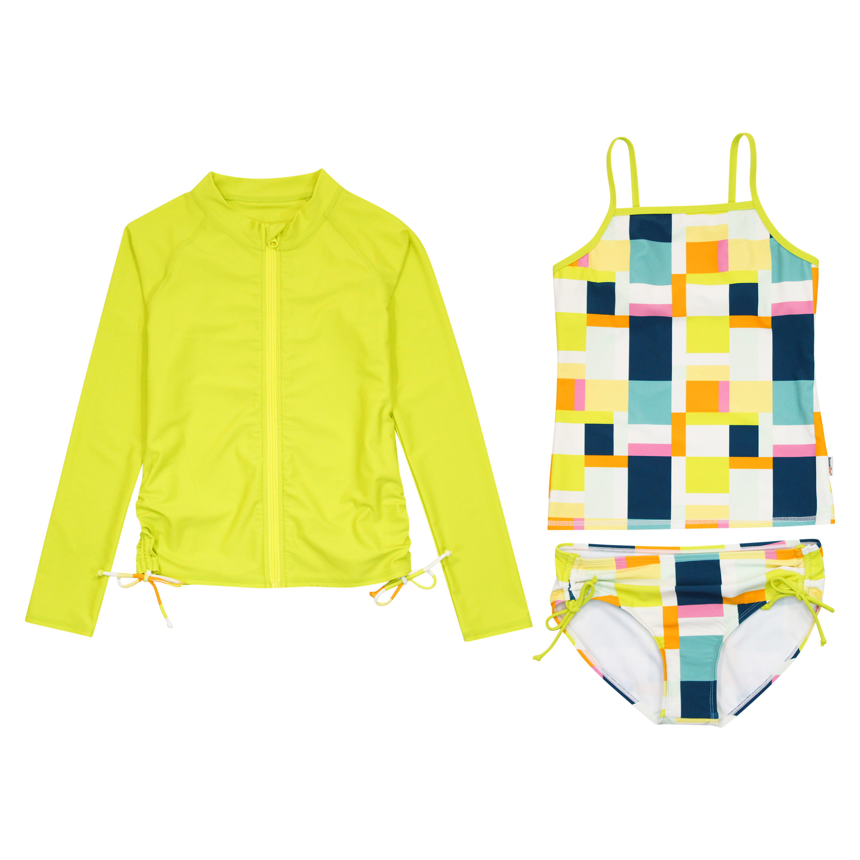 Girls Long Sleeve Rash Guard + Tankini Bikini Set (3 Piece) | "Check It Out"-6-8-Check It Out-SwimZip UPF 50+ Sun Protective Swimwear & UV Zipper Rash Guards-pos1
