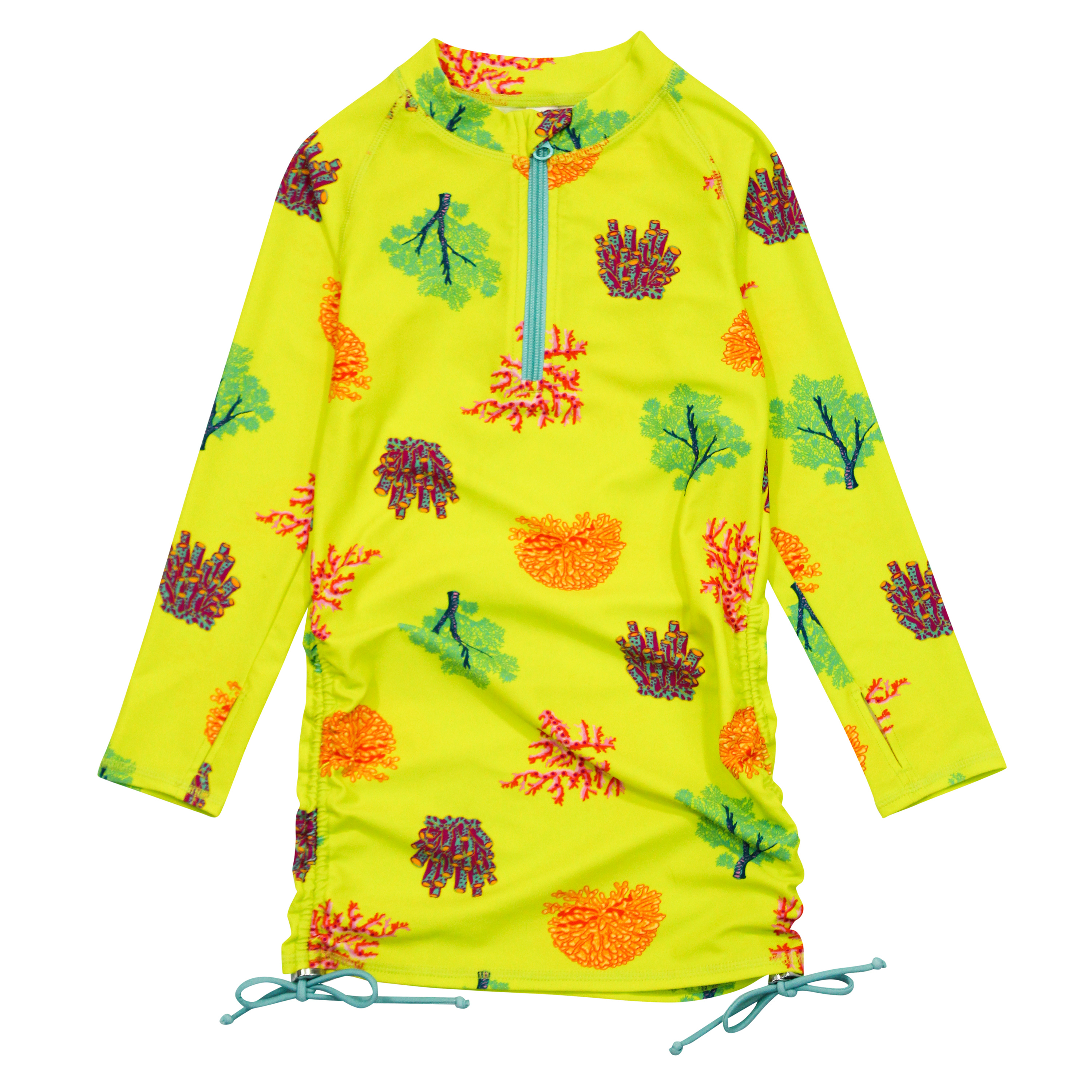 Girls Long Sleeve Swim Dress Cover Up | "Coral"-SwimZip UPF 50+ Sun Protective Swimwear & UV Zipper Rash Guards-pos1