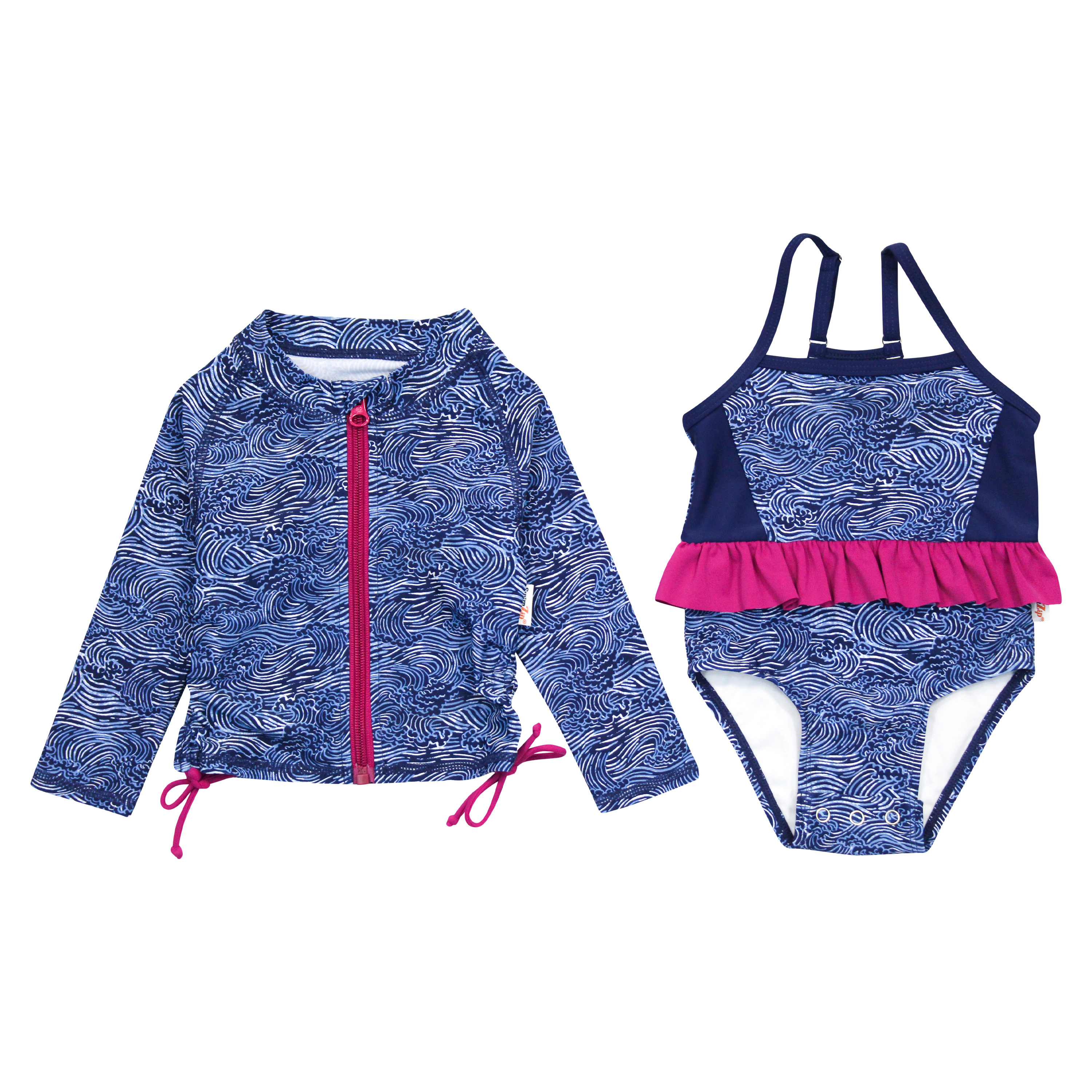 Girls One-Piece Swimsuit + Long Sleeve Rash Guard Set (2 Piece) | "Ocean Breeze"-SwimZip UPF 50+ Sun Protective Swimwear & UV Zipper Rash Guards-pos1