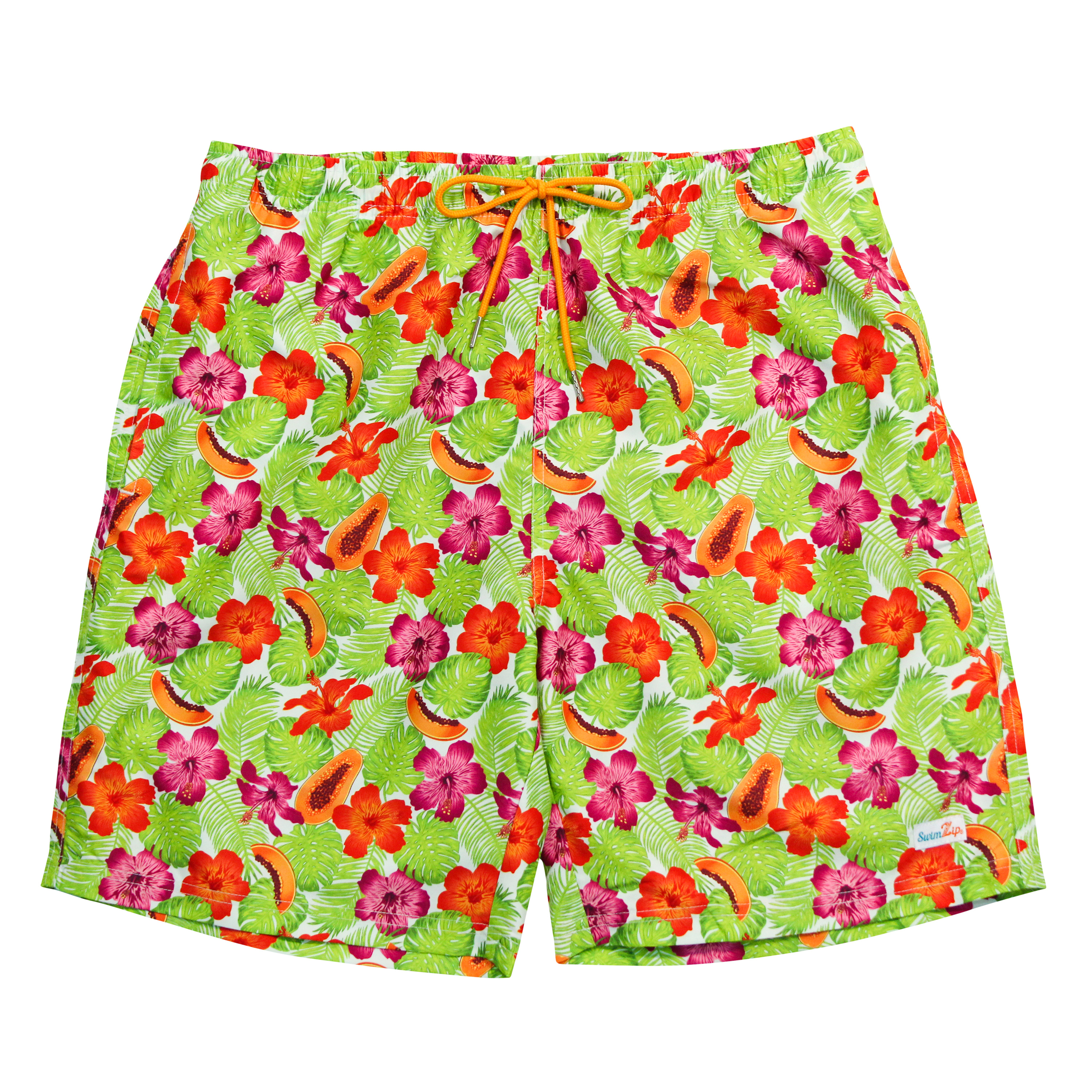 Men's 8" Swim Trunks Boxer Brief Liner | "Hibiscus"-S-Hibiscus-SwimZip UPF 50+ Sun Protective Swimwear & UV Zipper Rash Guards-pos1