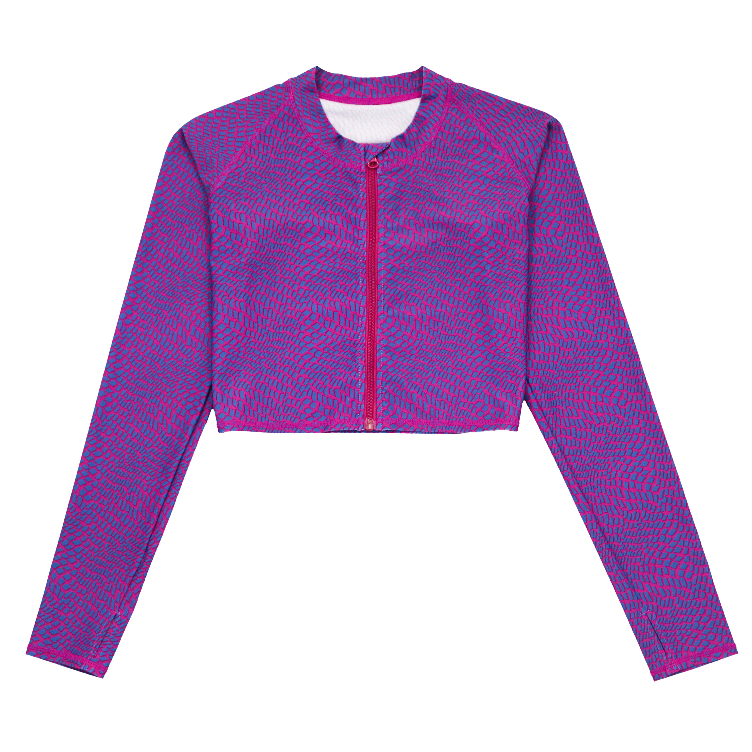 Women's Long Sleeve Crop Rash Guard | “In Disguise”-XS-In Disguise-SwimZip UPF 50+ Sun Protective Swimwear & UV Zipper Rash Guards-pos1