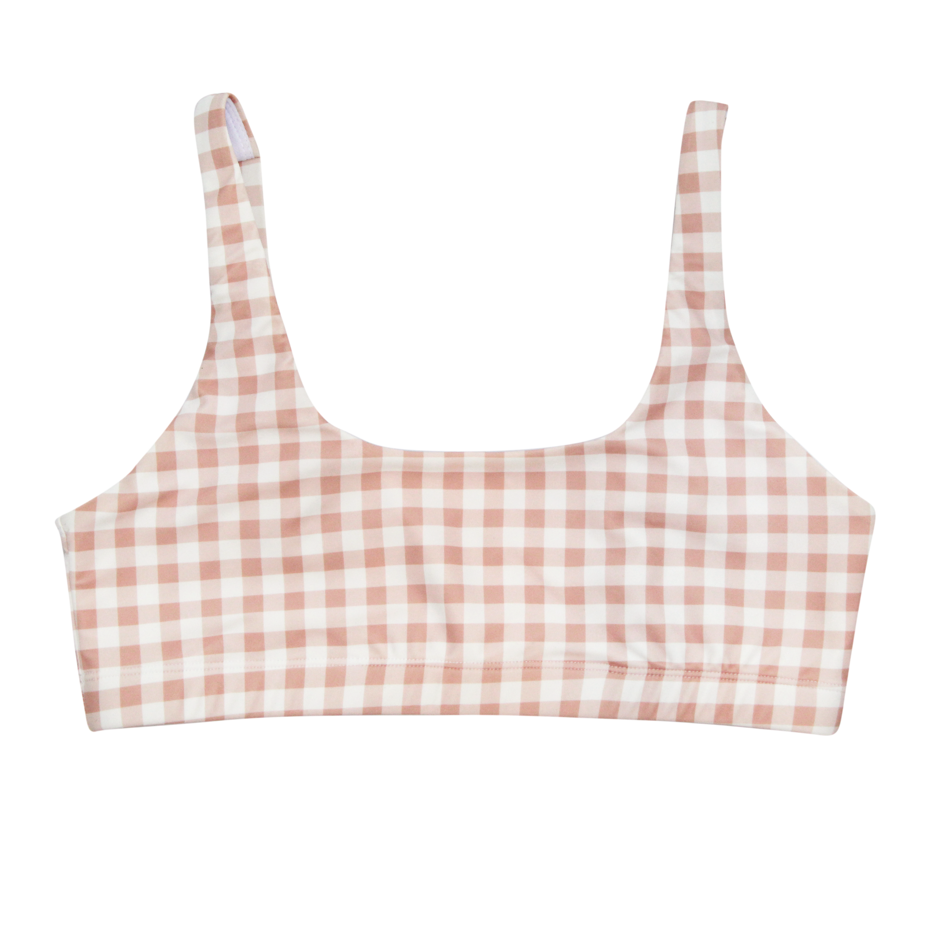 Women's Scoop Neck Bikini Top | "Pink Gingham"-XS-Pink Gingham-SwimZip UPF 50+ Sun Protective Swimwear & UV Zipper Rash Guards-pos1