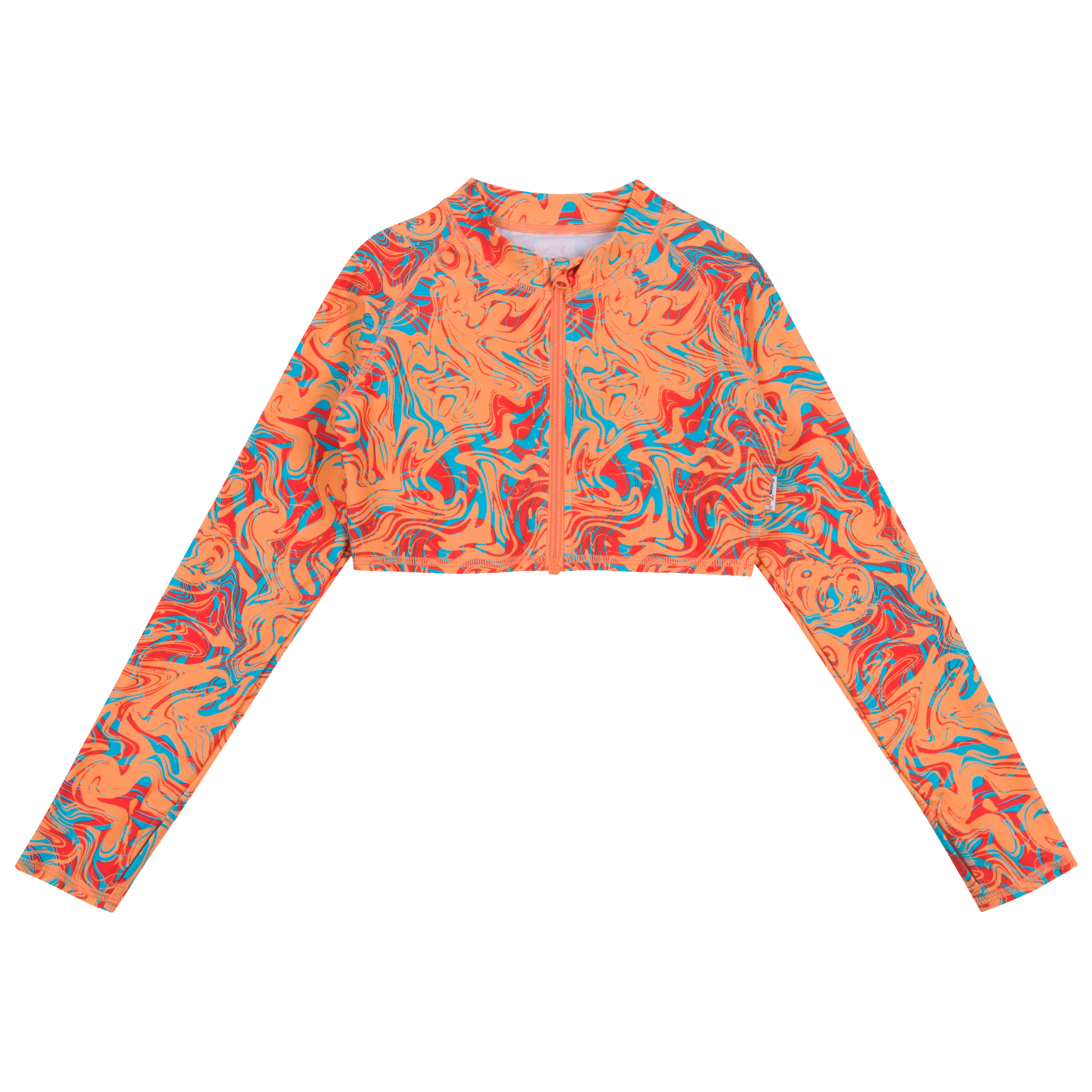 Girls Long Sleeve Crop Rash Guard | "Swirl"-6-8-Swirl-SwimZip UPF 50+ Sun Protective Swimwear & UV Zipper Rash Guards-pos1