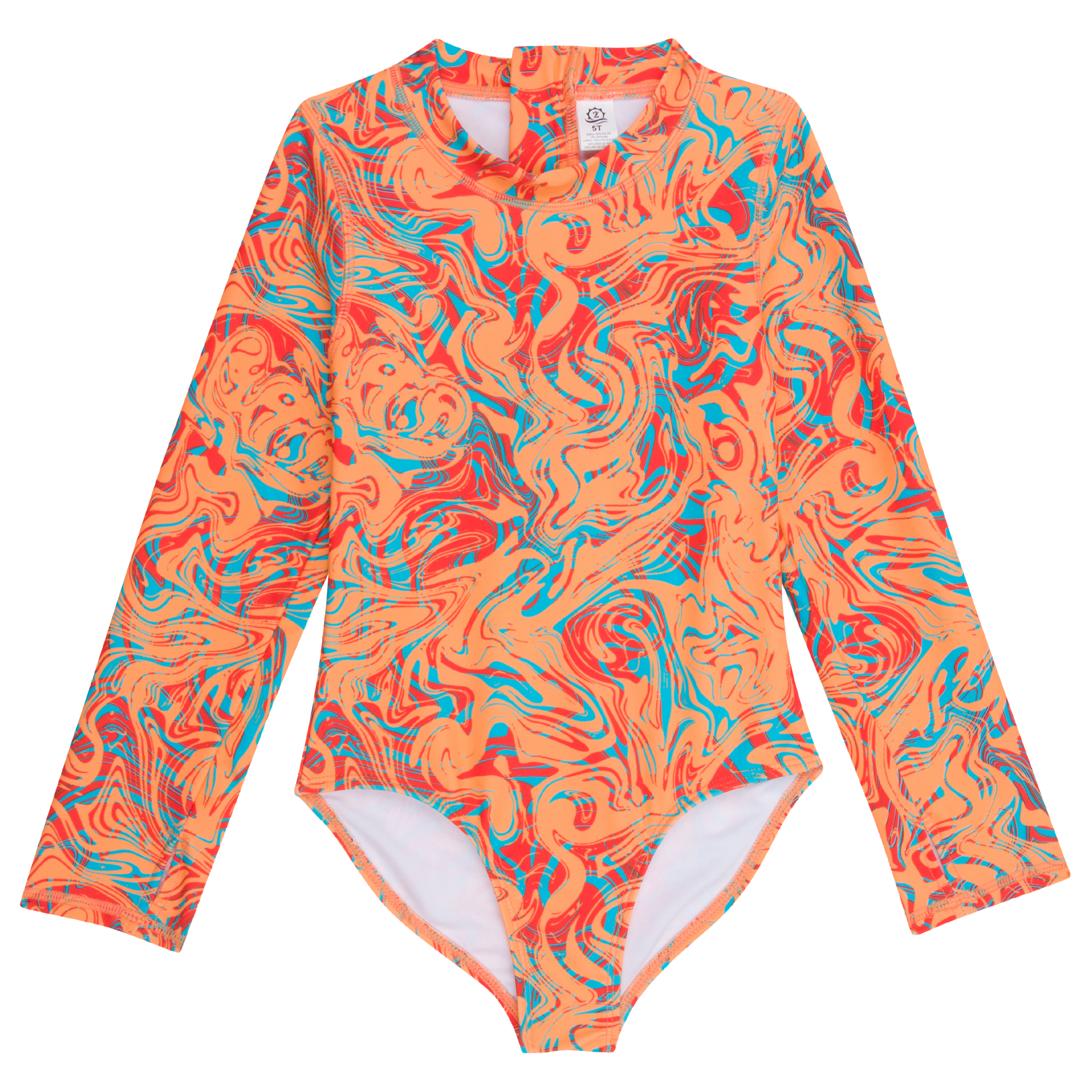 Girls Long Sleeve Surf Suit (One Piece Bodysuit) | "Swirl"-SwimZip UPF 50+ Sun Protective Swimwear & UV Zipper Rash Guards-pos1