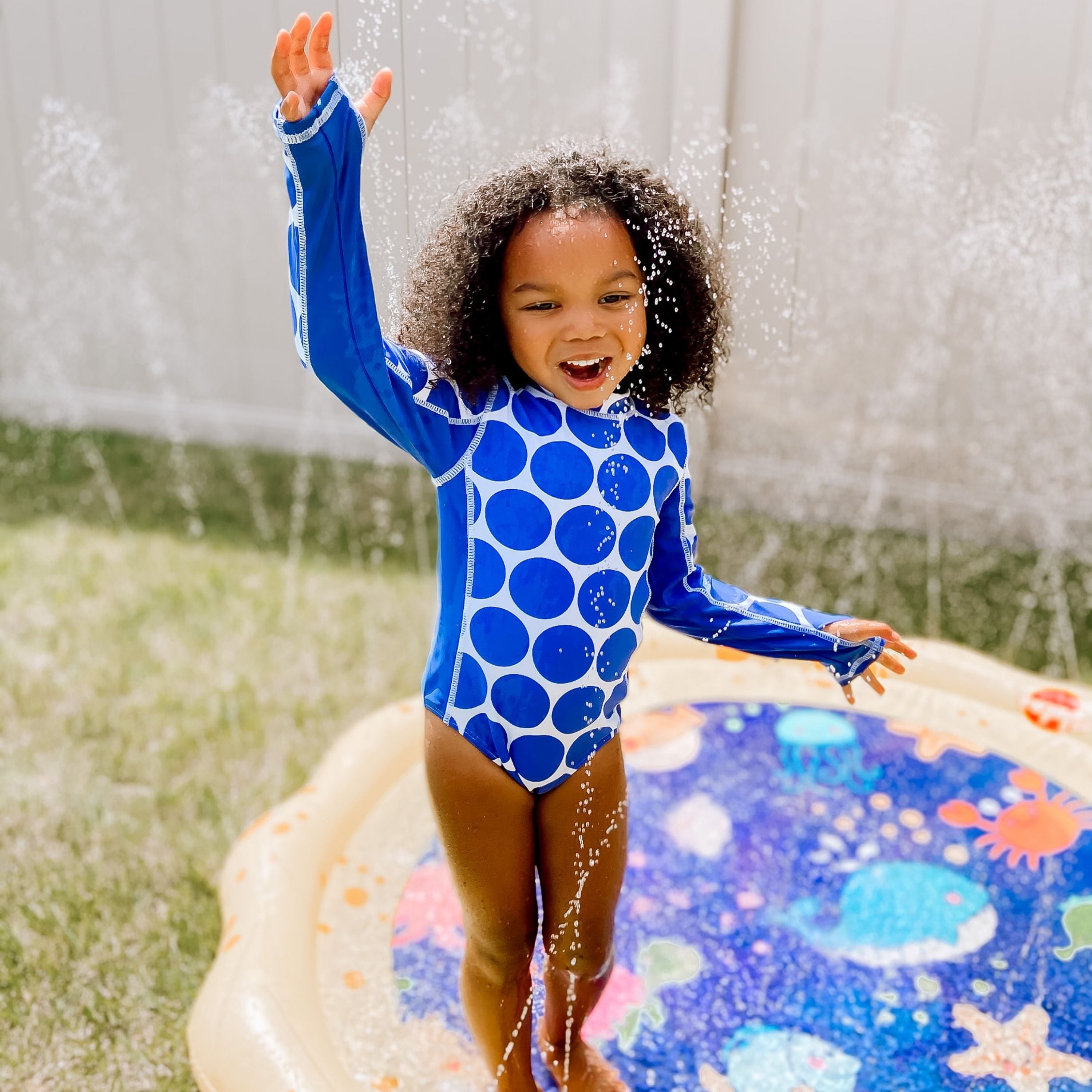 Girls Long Sleeve Surf Suit (One Piece Bodysuit) | "Oversized Dot"-SwimZip UPF 50+ Sun Protective Swimwear & UV Zipper Rash Guards-pos2