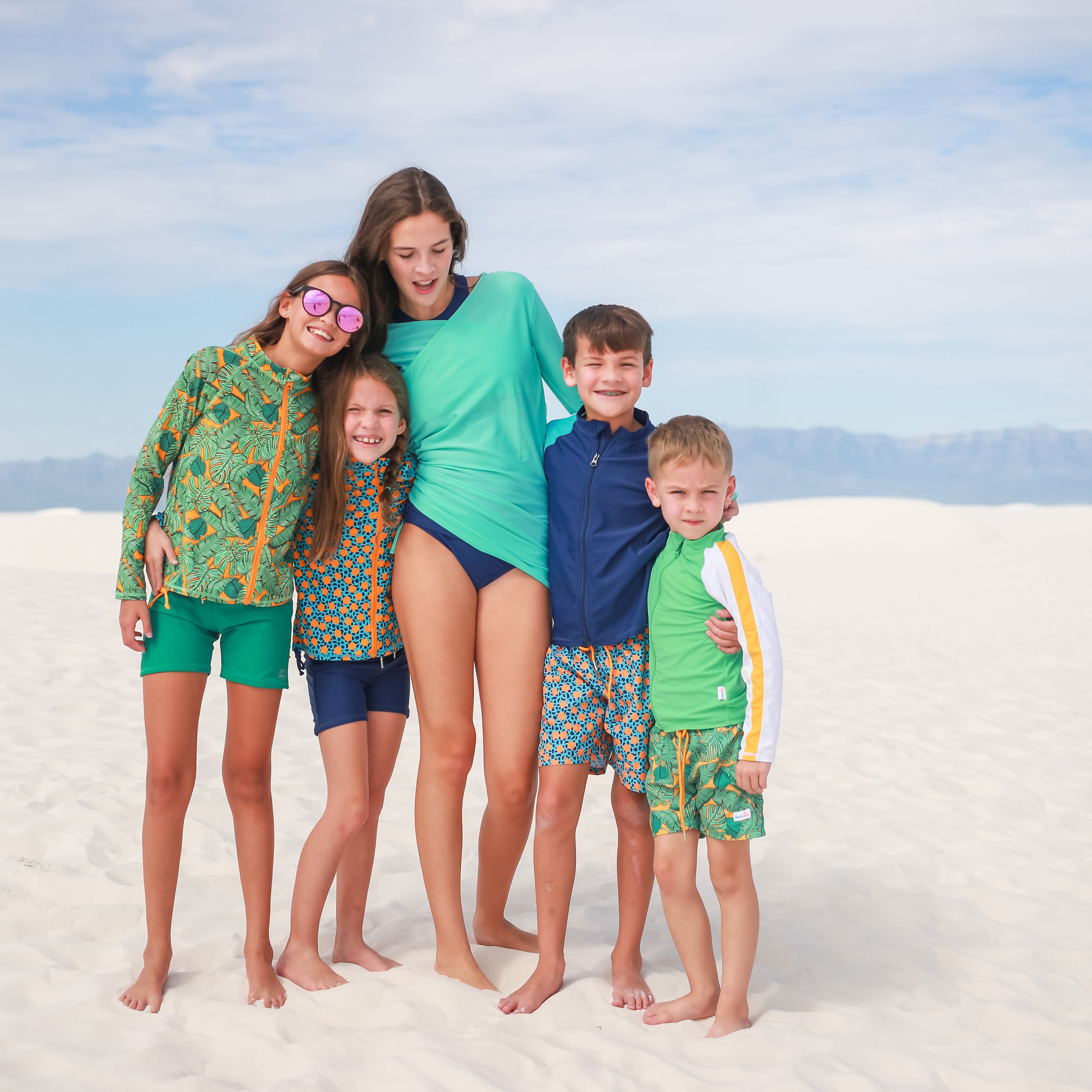 Girls Long Sleeve Rash Guard + Tankini Shorts Set (3 Piece) | "Geo Party"-SwimZip UPF 50+ Sun Protective Swimwear & UV Zipper Rash Guards-pos3