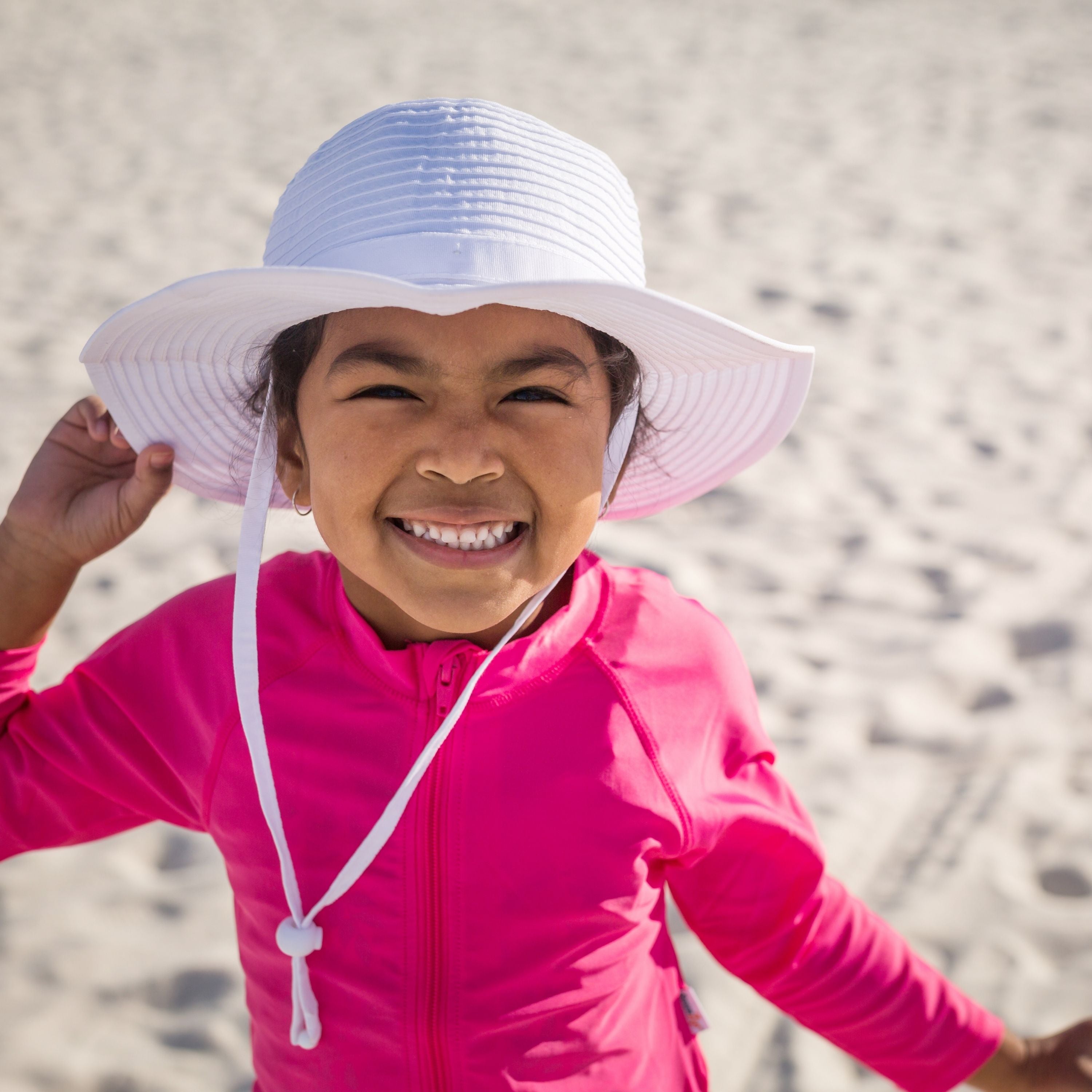 Girls Wide Brim Sun Hat - White-SwimZip UPF 50+ Sun Protective Swimwear & UV Zipper Rash Guards-pos7