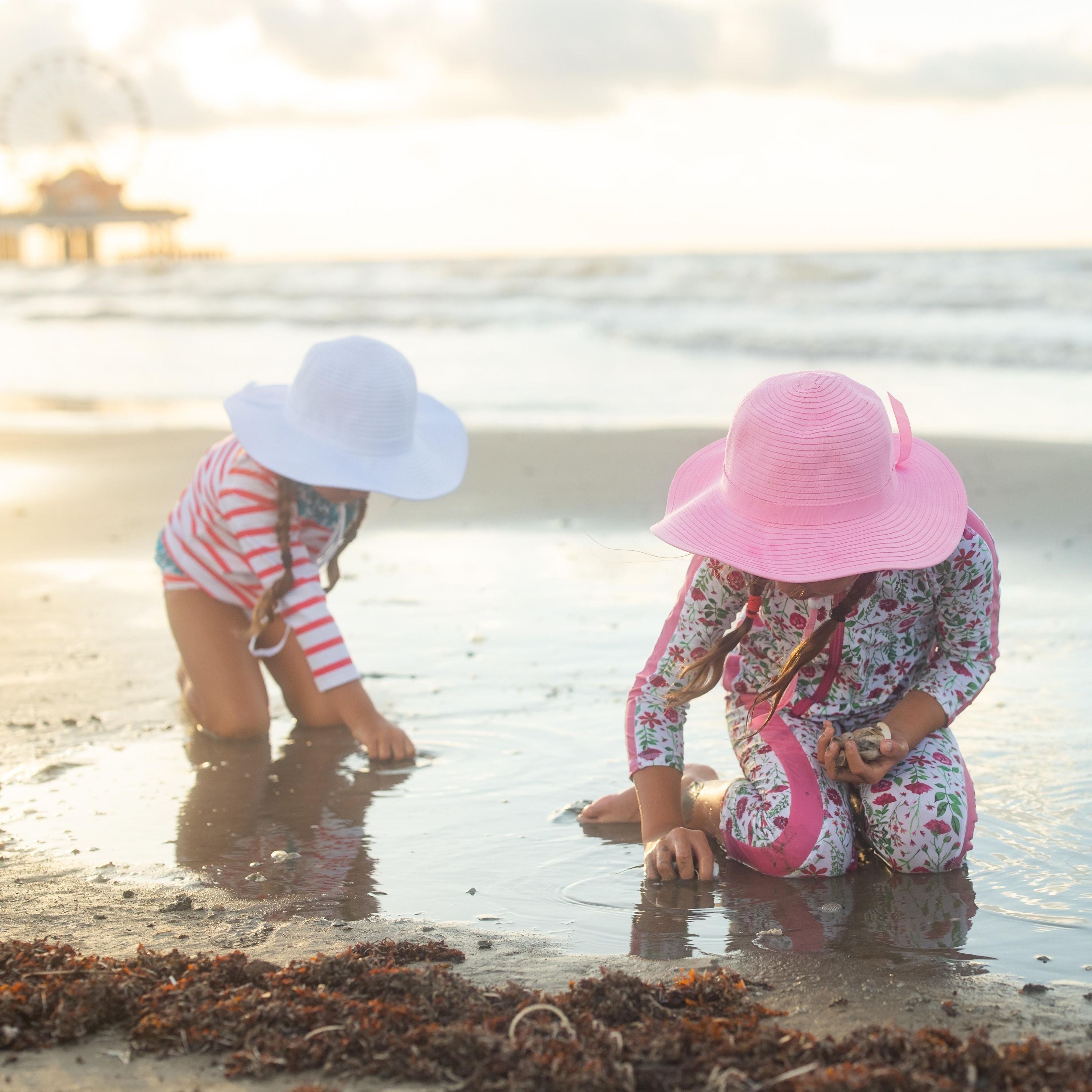 Girls Wide Brim Sun Hat - White-SwimZip UPF 50+ Sun Protective Swimwear & UV Zipper Rash Guards-pos14