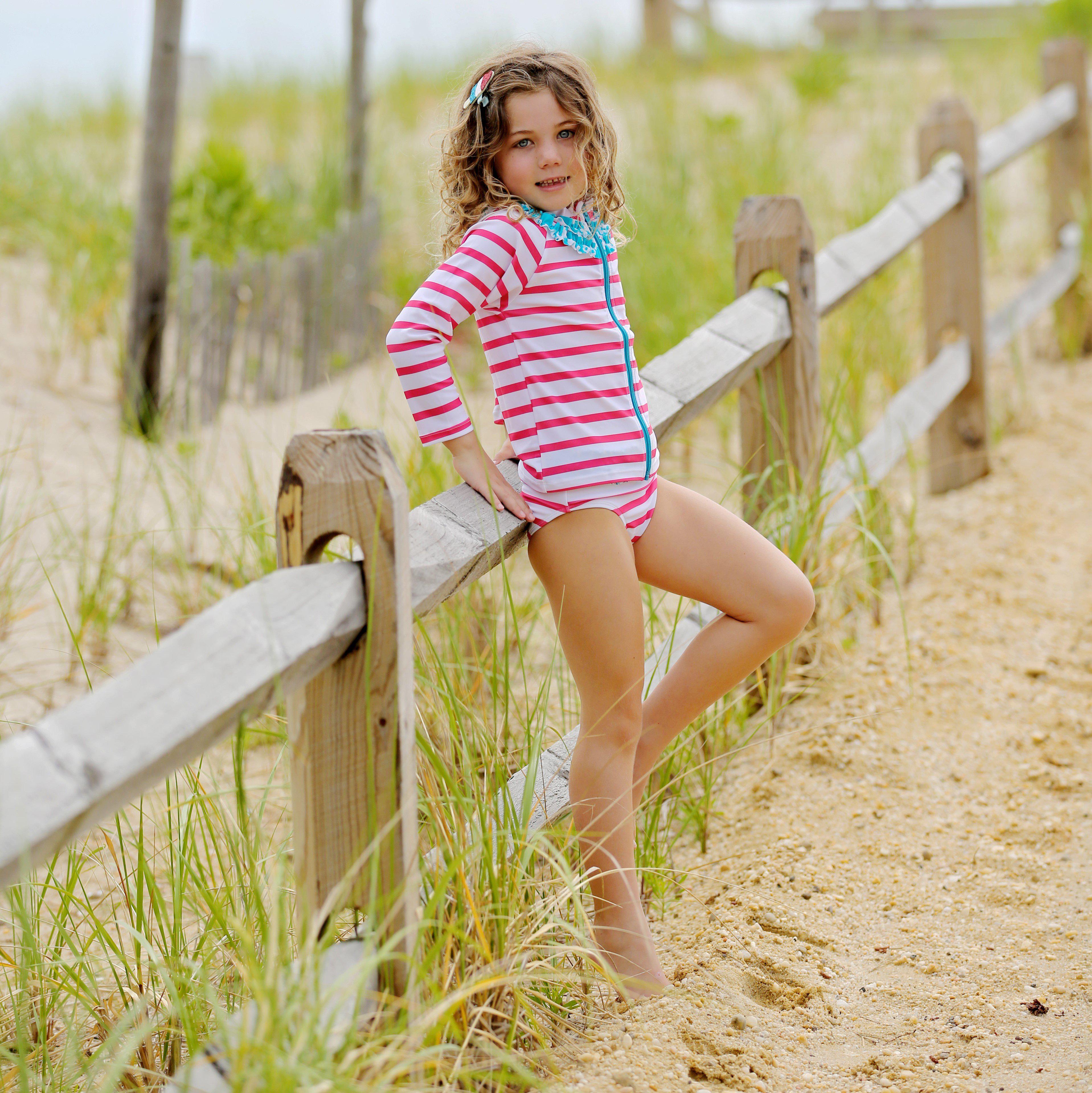 Girls Long Sleeve Rash Guard Ruffle Swimsuit Set (2 Piece) - "Splish Splash"-SwimZip UPF 50+ Sun Protective Swimwear & UV Zipper Rash Guards-pos4
