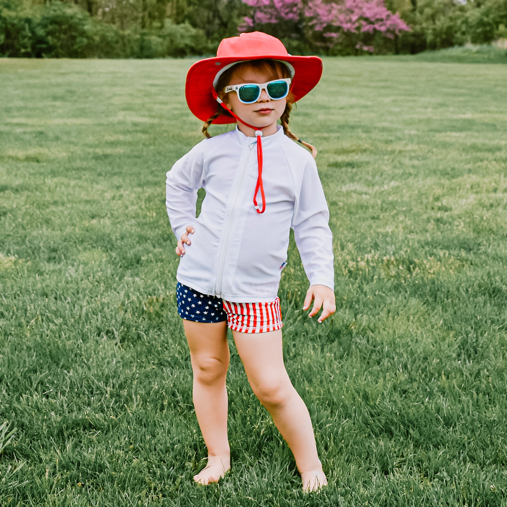Kids Wide Brim Sun Hat "Fun Sun Day Play Hat" - Red-SwimZip UPF 50+ Sun Protective Swimwear & UV Zipper Rash Guards-pos3