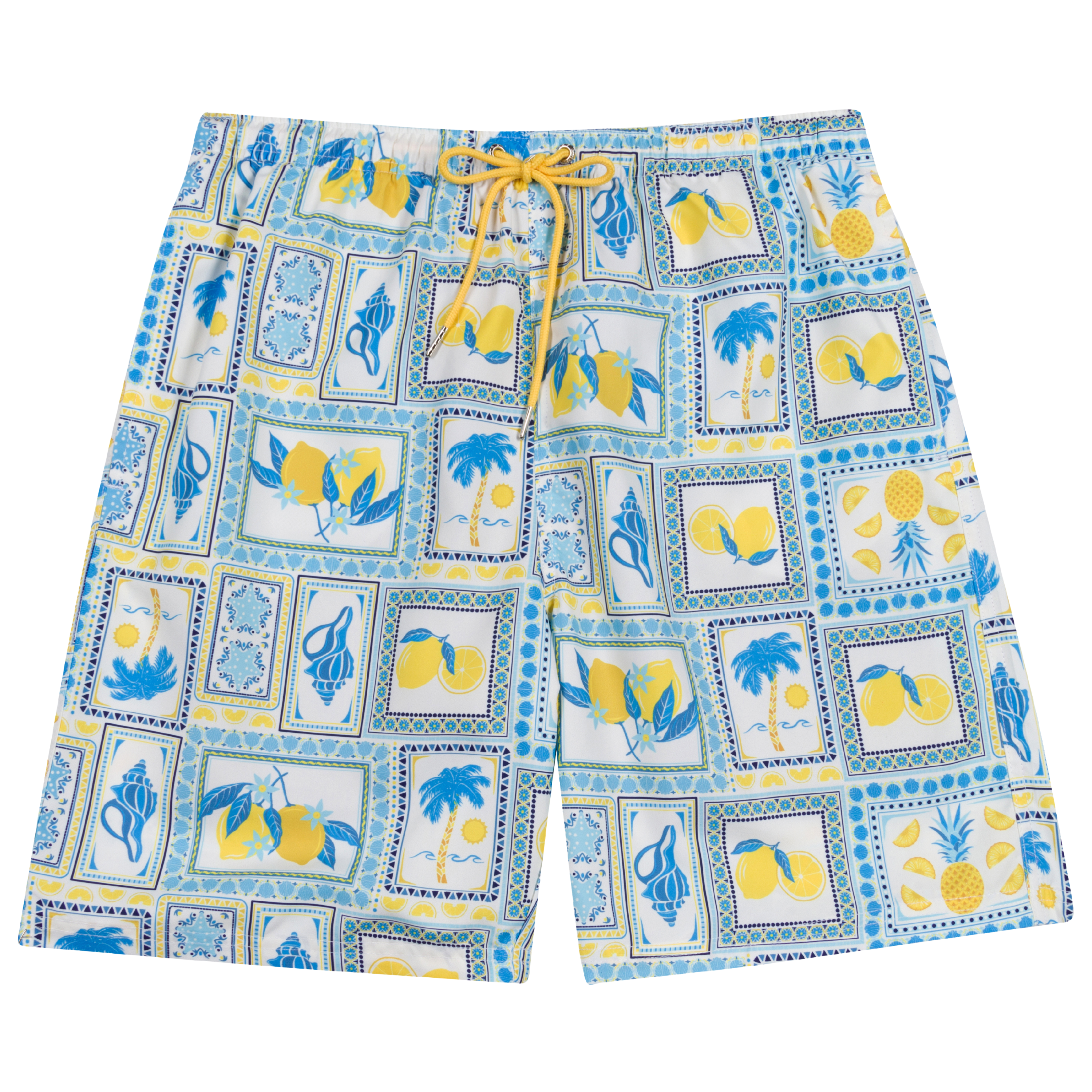 Men's 8" Swim Trunks Boxer Brief Liner | "Mediterranean Lemons"-SwimZip UPF 50+ Sun Protective Swimwear & UV Zipper Rash Guards-pos1