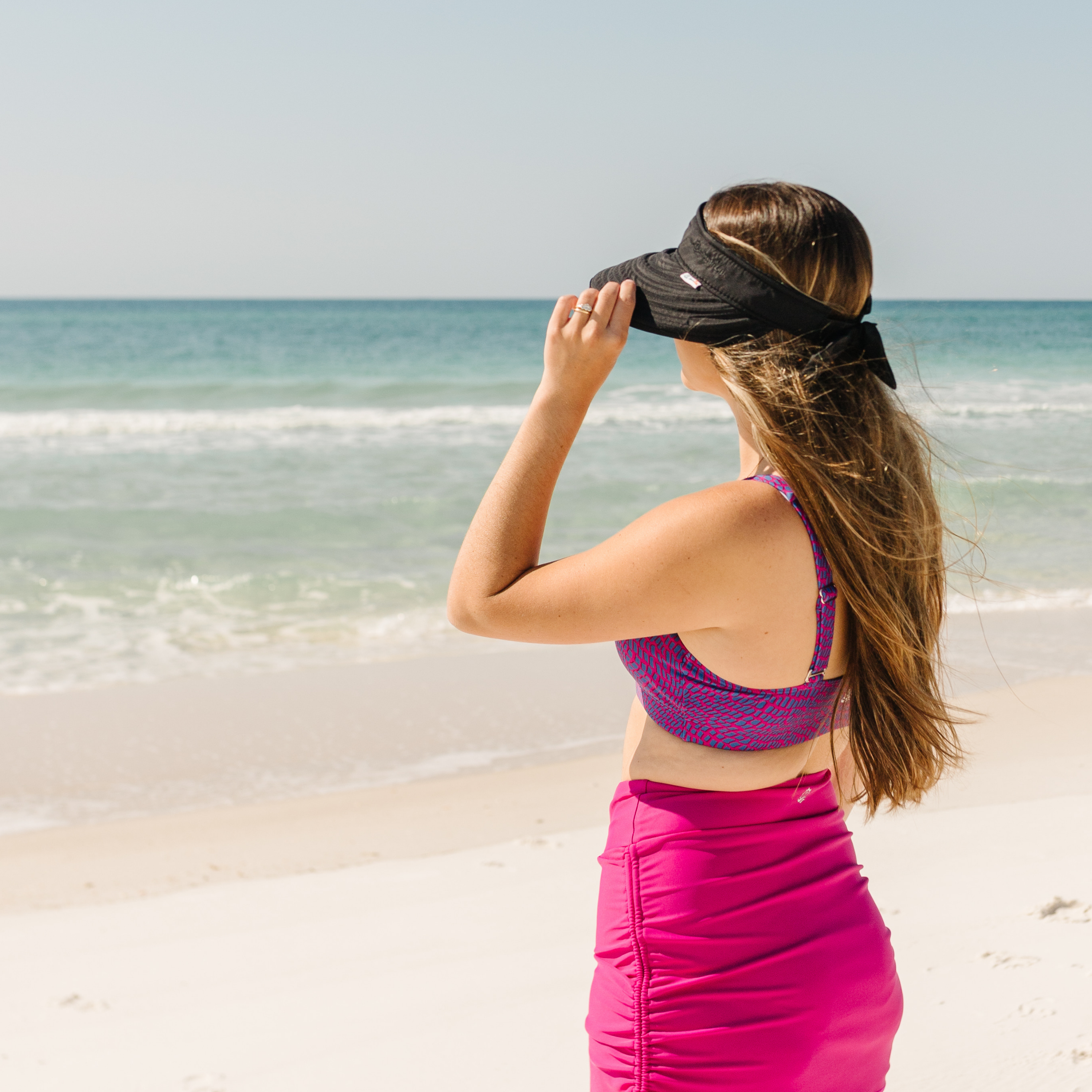 Women's Zip Off Adjustable Sun Visor + Sun Hat - Black-SwimZip UPF 50+ Sun Protective Swimwear & UV Zipper Rash Guards-pos10