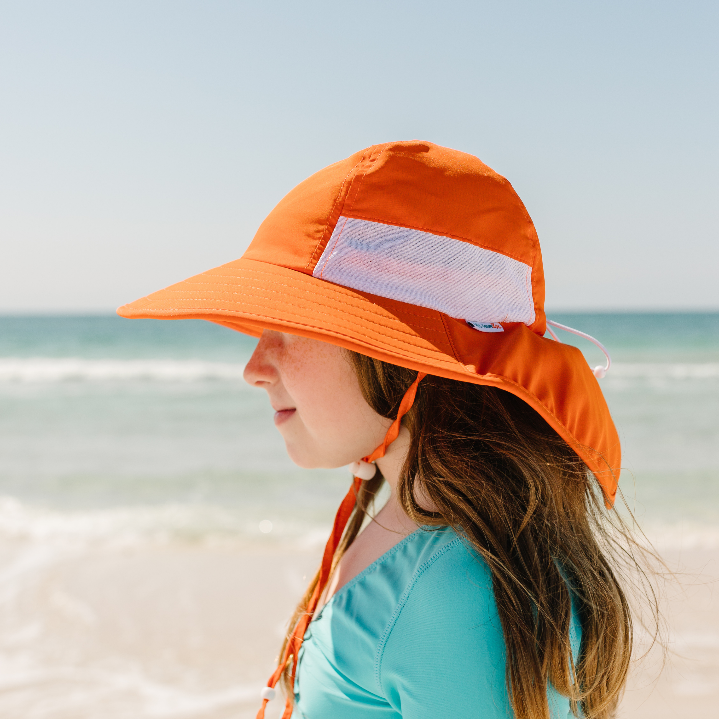 Kids Wide Brim + Flap Neck Sun Protective Adventure Hat - Orange-SwimZip UPF 50+ Sun Protective Swimwear & UV Zipper Rash Guards-pos6