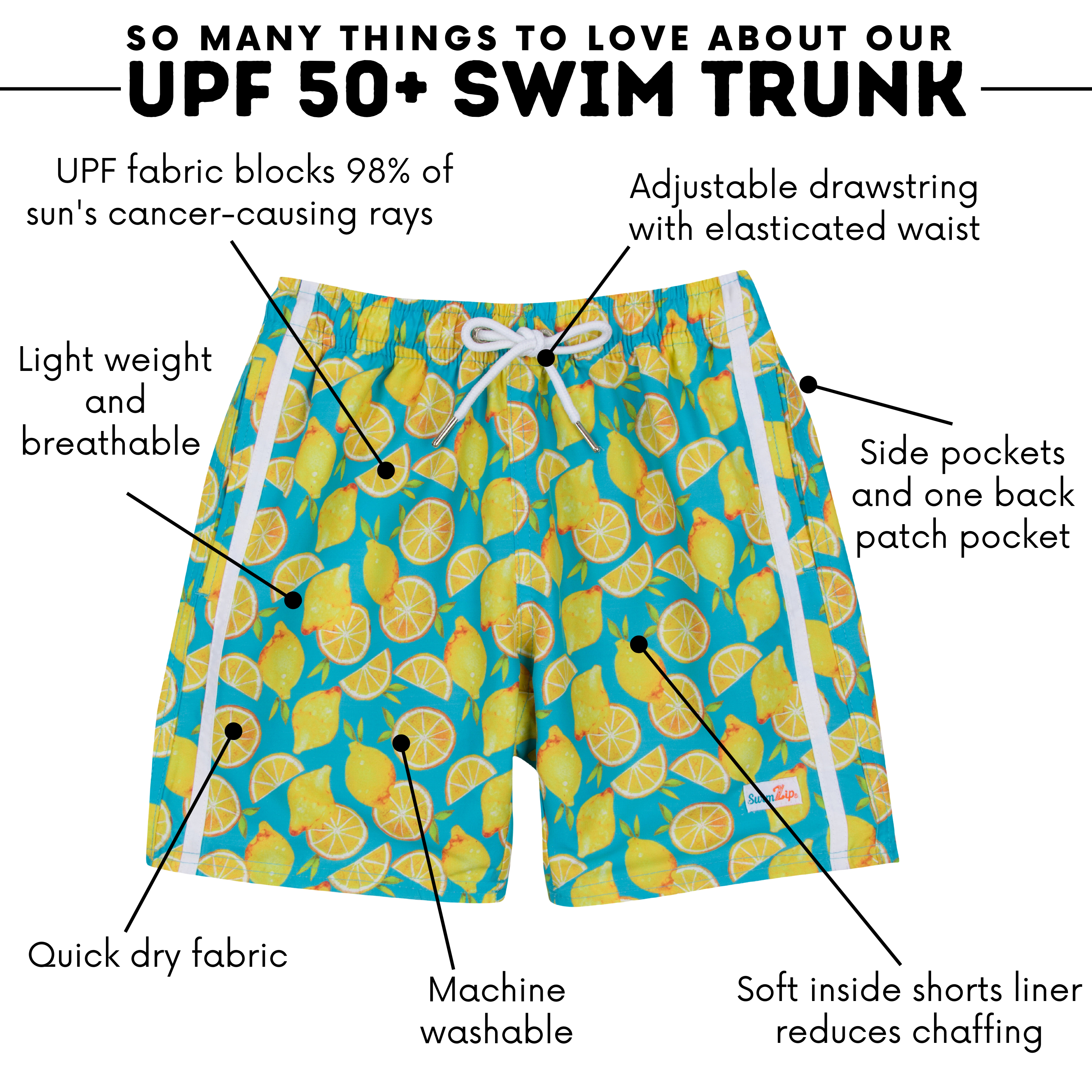 Boys Swim Trunks Boxer Brief Liner (Sizes 6-14) | "Lemons"-SwimZip UPF 50+ Sun Protective Swimwear & UV Zipper Rash Guards-pos7