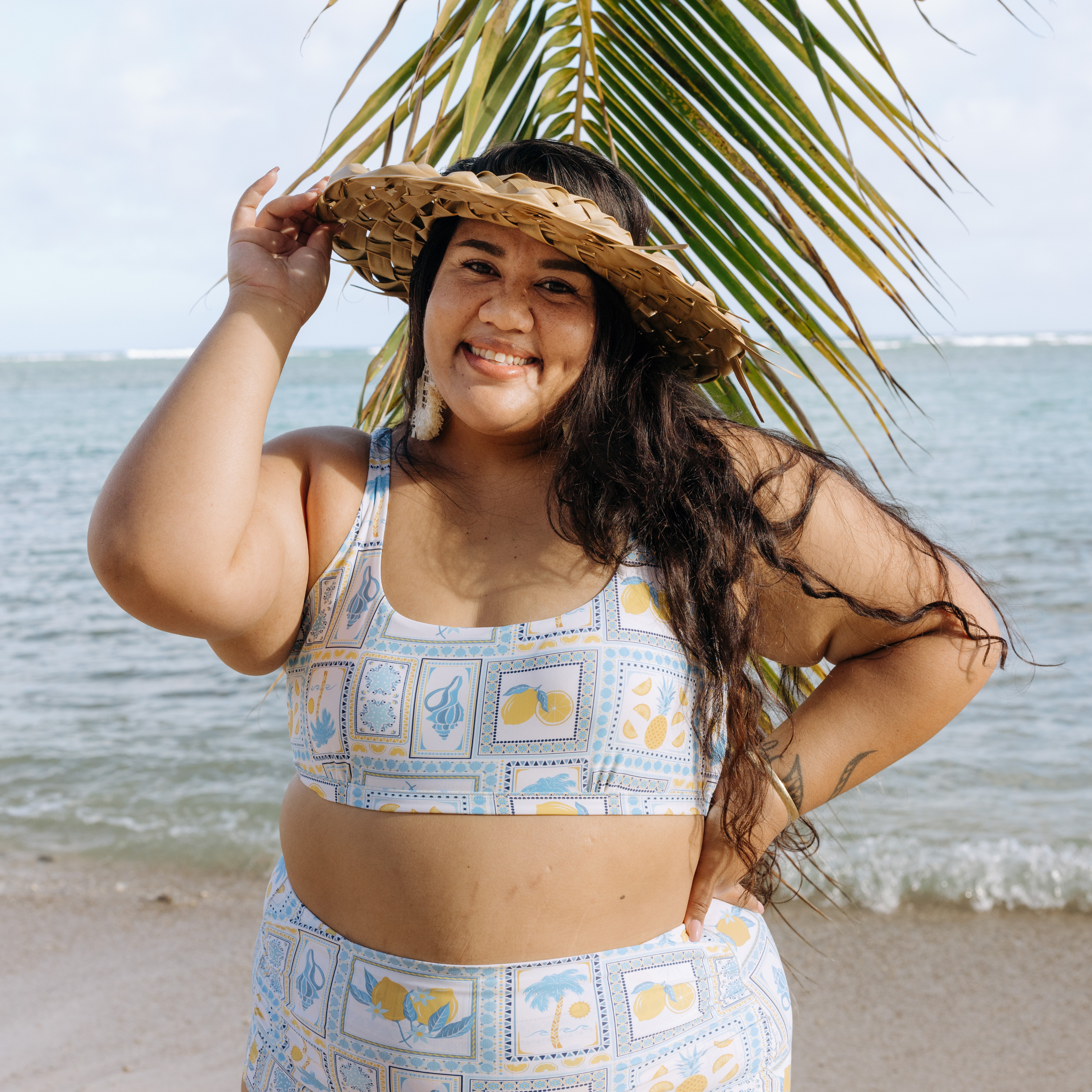 Women's Scoop Neck Bikini Top Plus Size | "Mediterranean Lemons"-SwimZip UPF 50+ Sun Protective Swimwear & UV Zipper Rash Guards-pos2