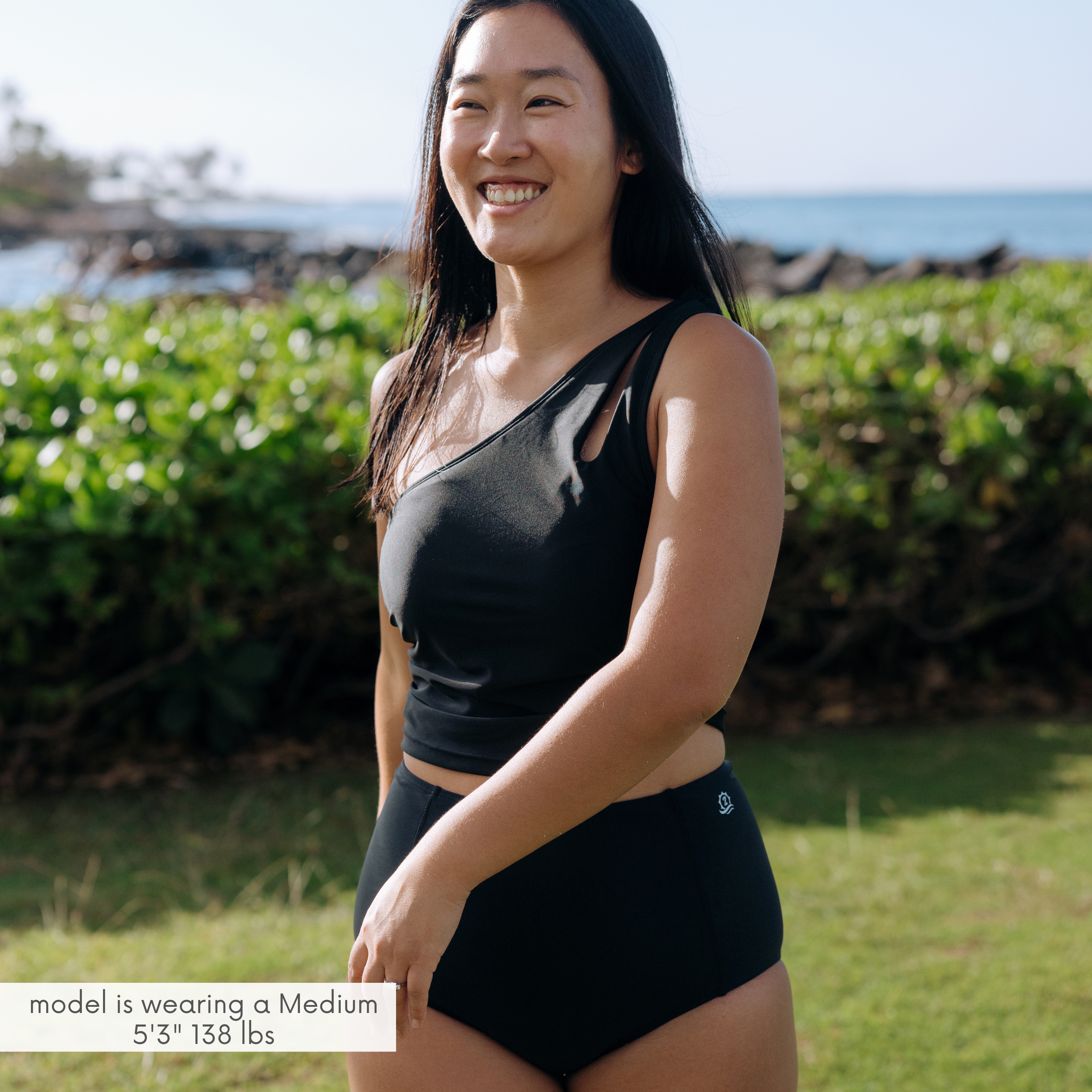 Women’s One Shoulder Crop Tankini Top | “Black”-SwimZip UPF 50+ Sun Protective Swimwear & UV Zipper Rash Guards-pos3
