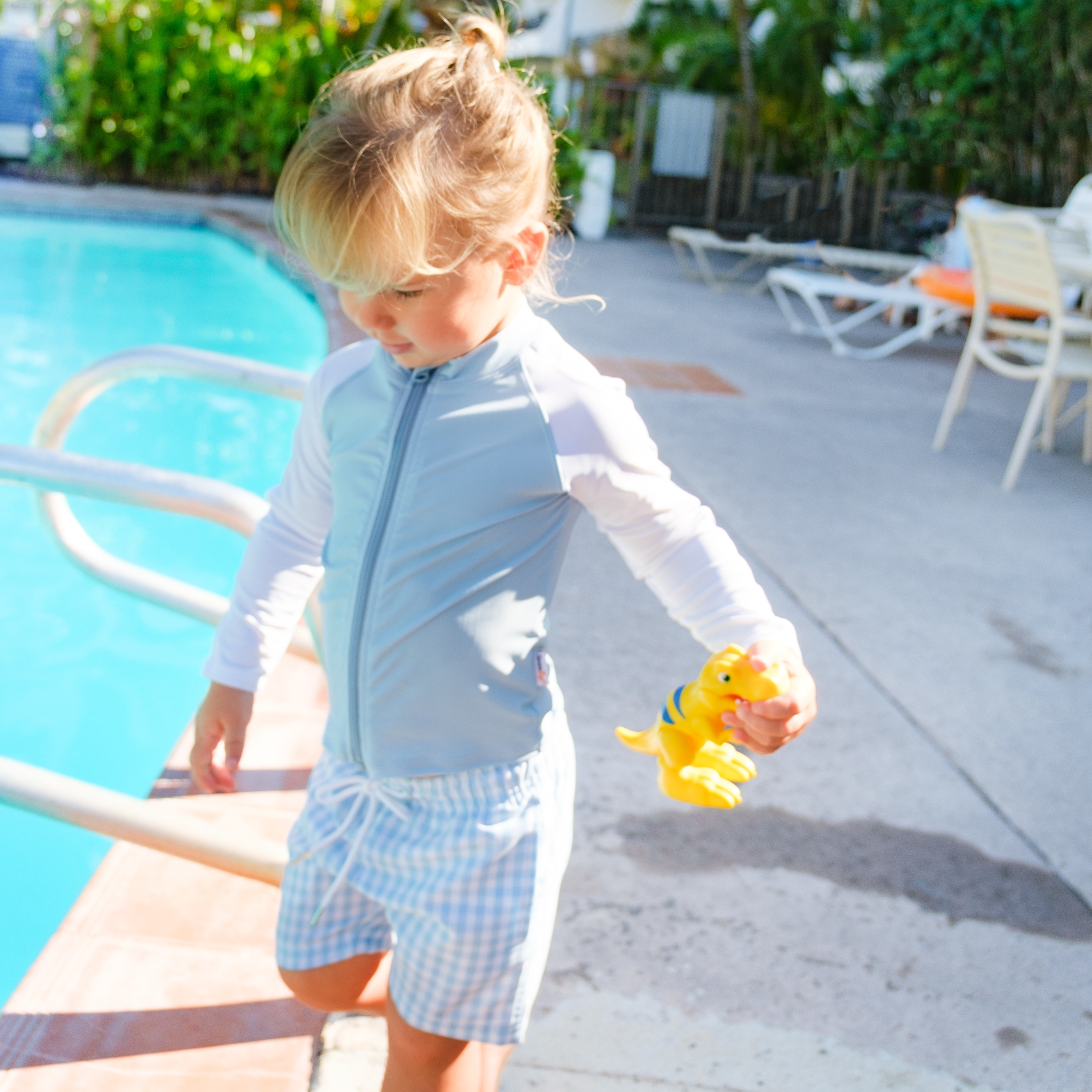 Boys Long Sleeve Zipper Rash Guard and Swim Trunk Set | "Blue Gingham"-SwimZip UPF 50+ Sun Protective Swimwear & UV Zipper Rash Guards-pos3