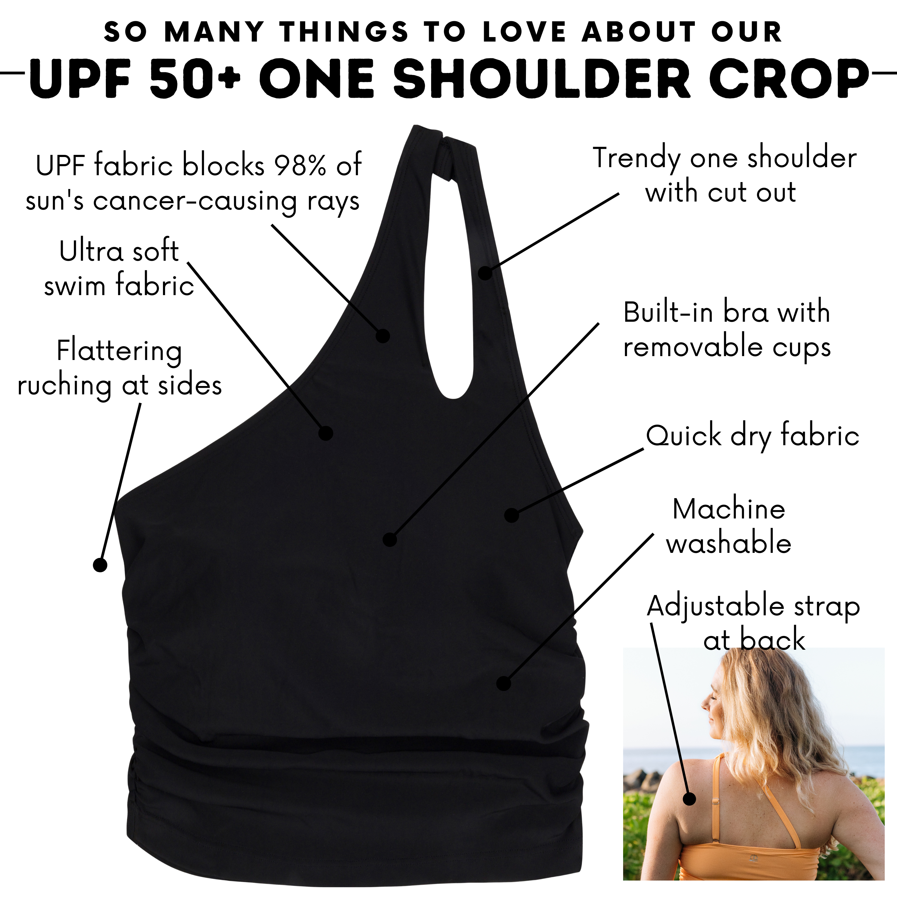 Women’s One Shoulder Crop Tankini Top | “Black”-SwimZip UPF 50+ Sun Protective Swimwear & UV Zipper Rash Guards-pos4