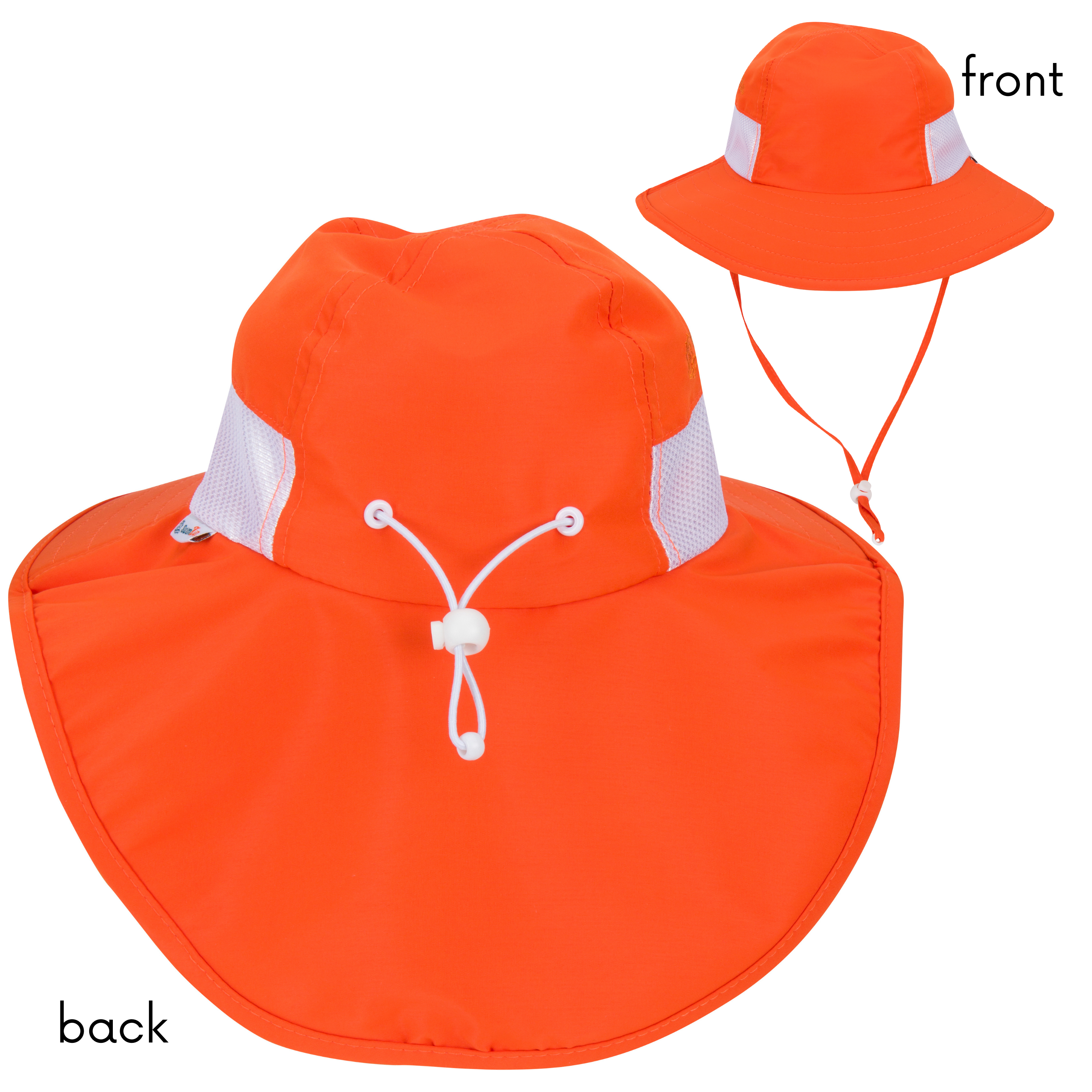 Kids Wide Brim + Flap Neck Sun Protective Adventure Hat - Orange-SwimZip UPF 50+ Sun Protective Swimwear & UV Zipper Rash Guards-pos10