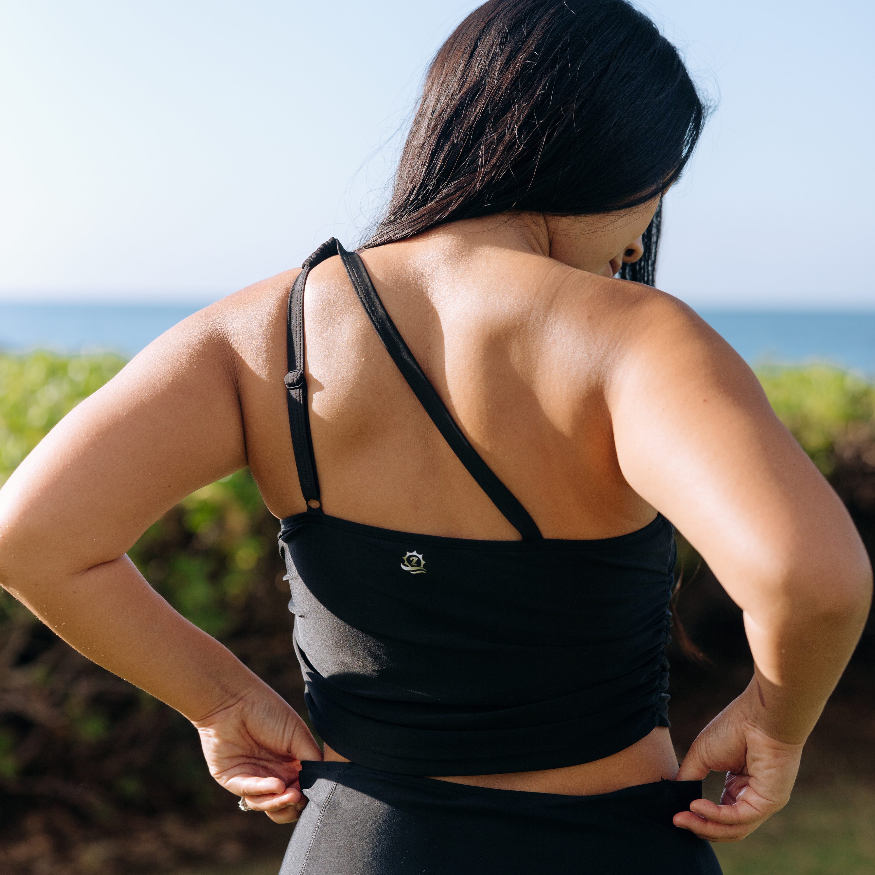 Women’s One Shoulder Crop Tankini Top | “Black”-SwimZip UPF 50+ Sun Protective Swimwear & UV Zipper Rash Guards-pos7