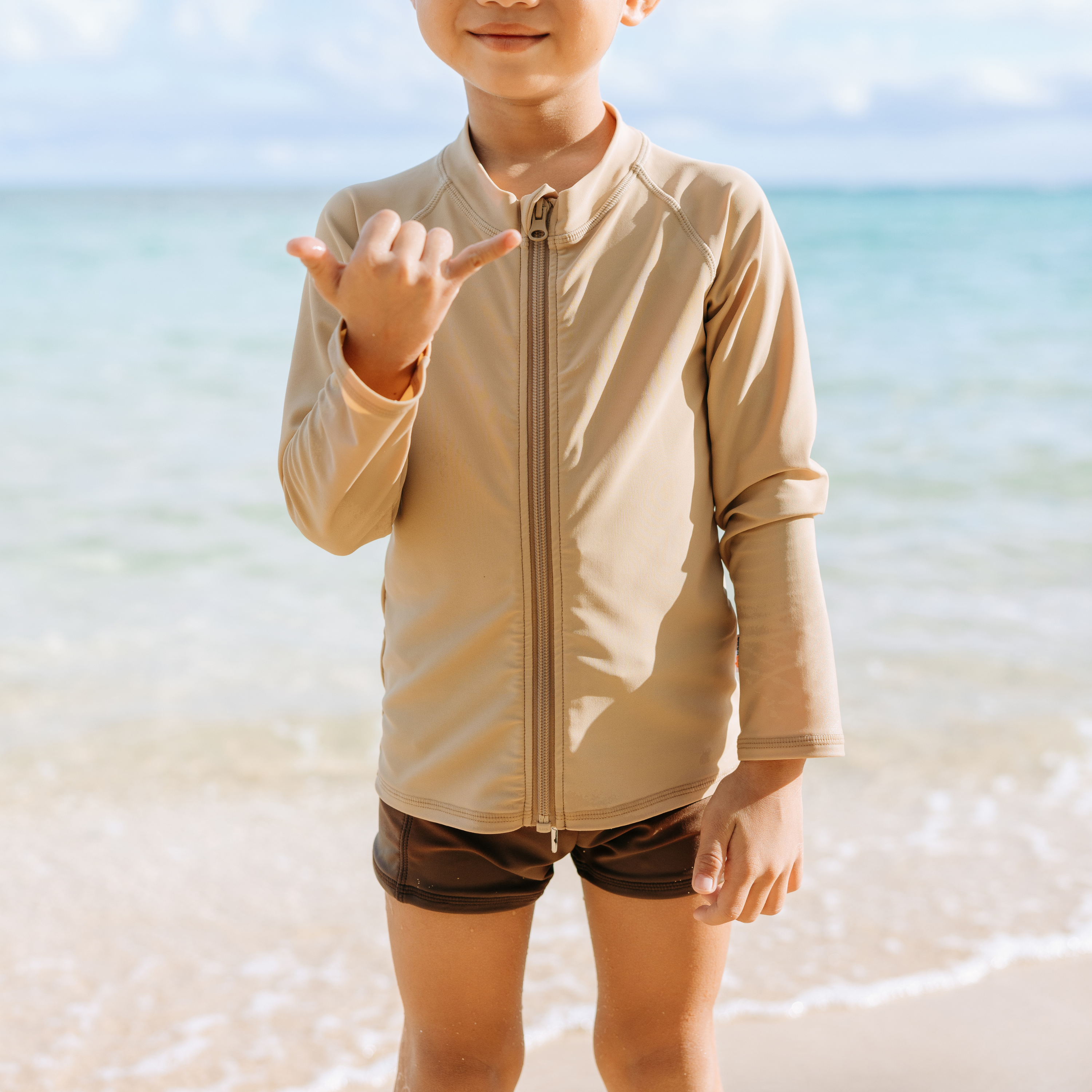 Kids Euro Swim Shorties | "Cold Brew"-SwimZip UPF 50+ Sun Protective Swimwear & UV Zipper Rash Guards-pos7