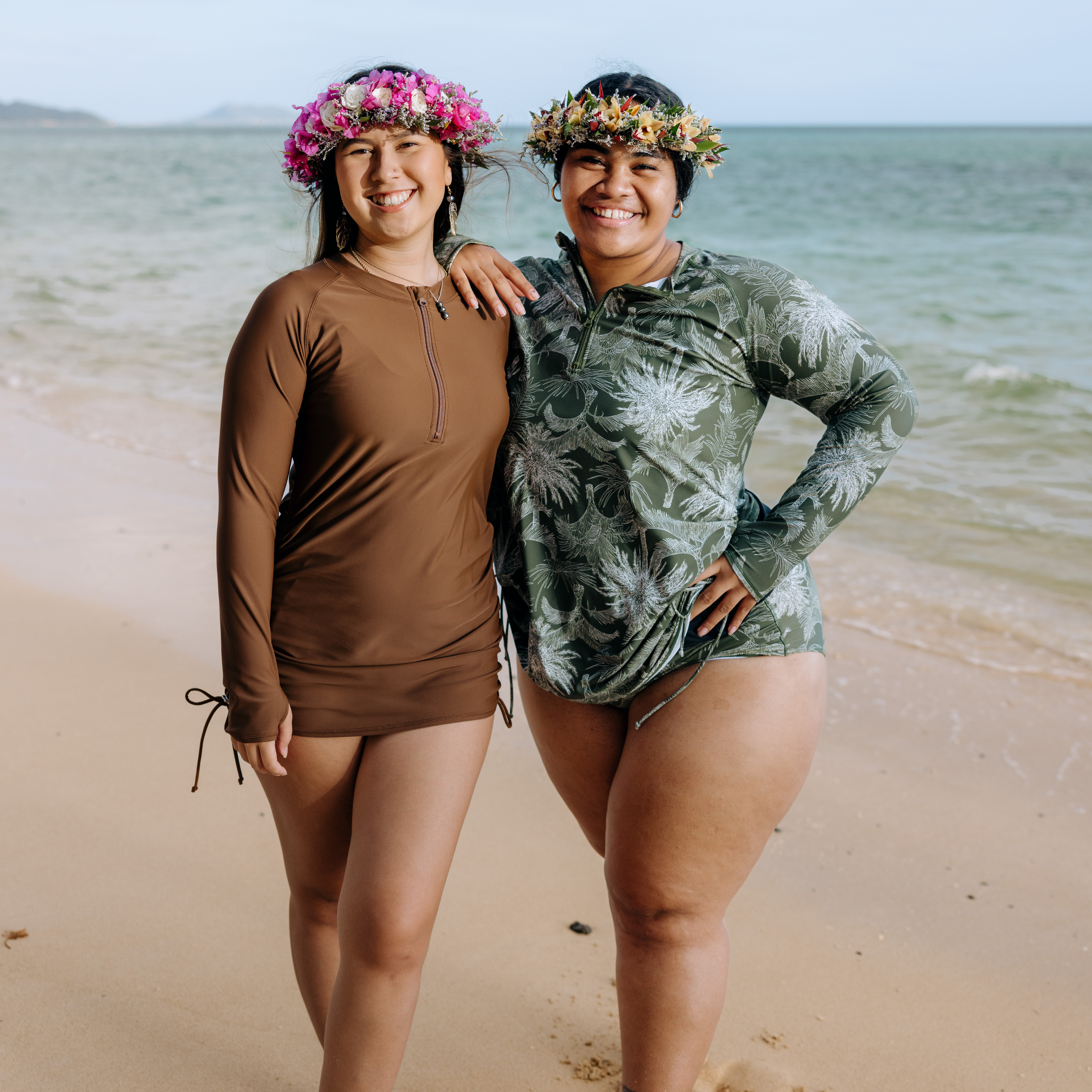 Women's Half Zip Swim Dress Cover Up | "Hawaiian Rainforest"-SwimZip UPF 50+ Sun Protective Swimwear & UV Zipper Rash Guards-pos7
