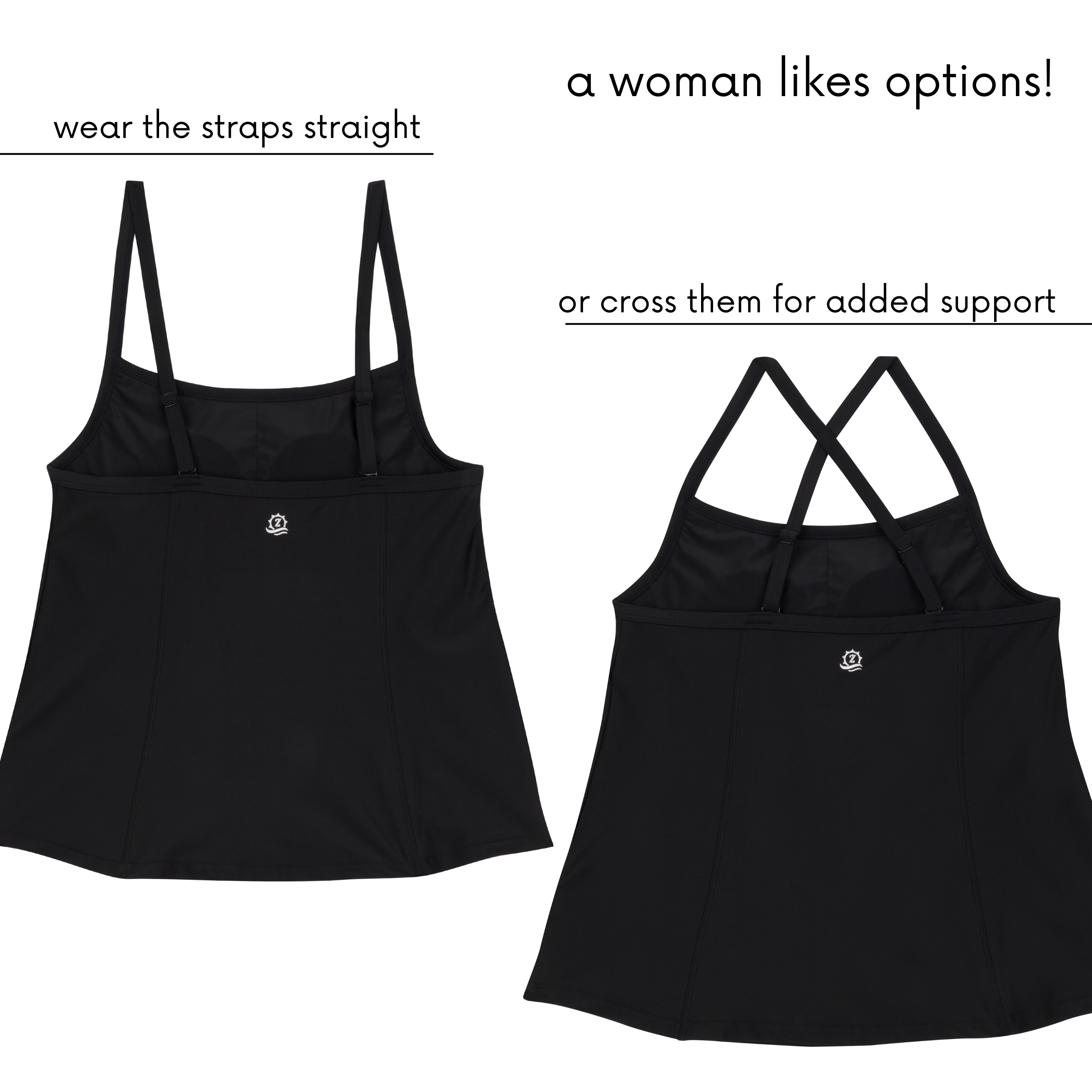Women’s Strappy A-Line Tankini Top | “Black”-SwimZip UPF 50+ Sun Protective Swimwear & UV Zipper Rash Guards-pos10