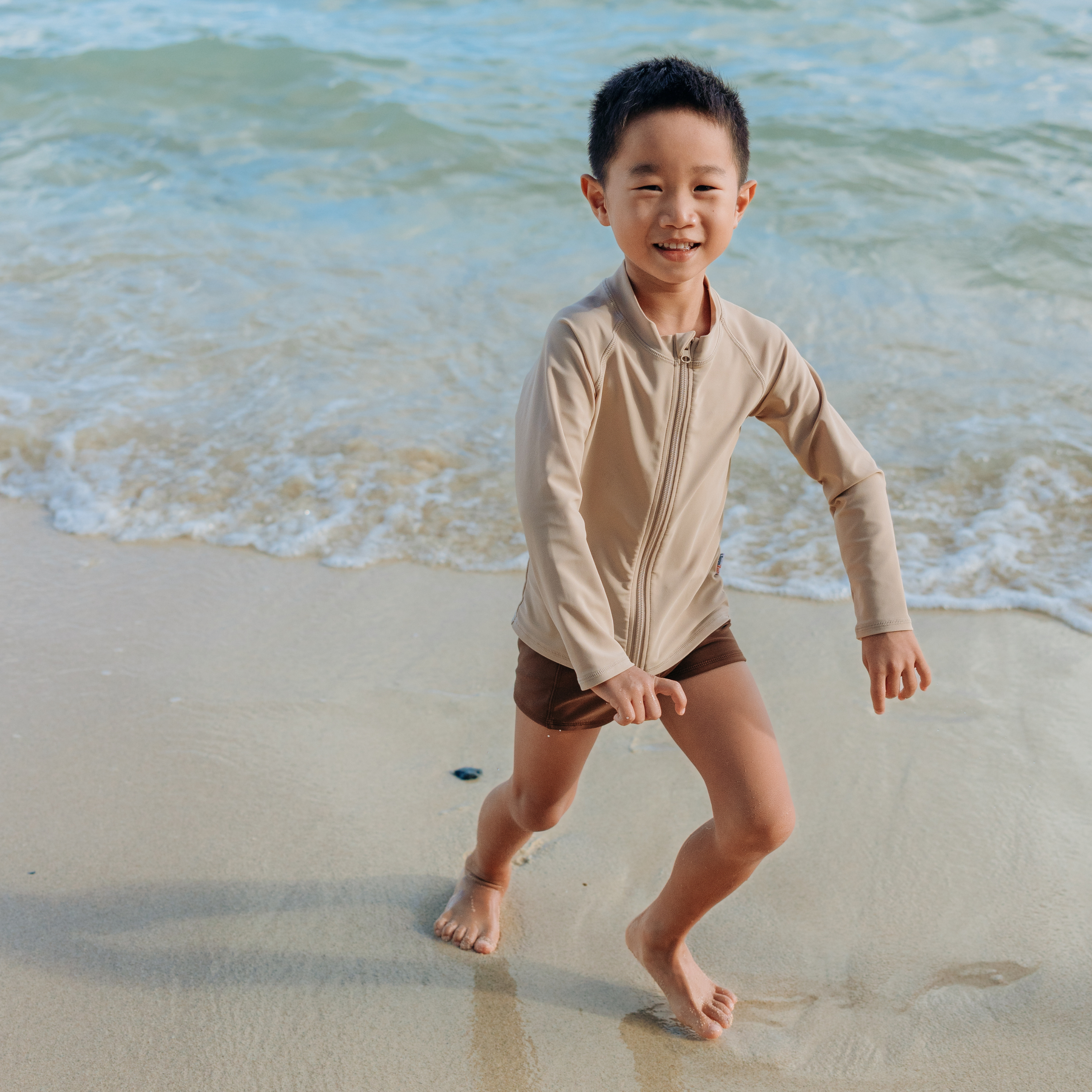 Kids Euro Swim Shorties | "Cold Brew"-SwimZip UPF 50+ Sun Protective Swimwear & UV Zipper Rash Guards-pos8