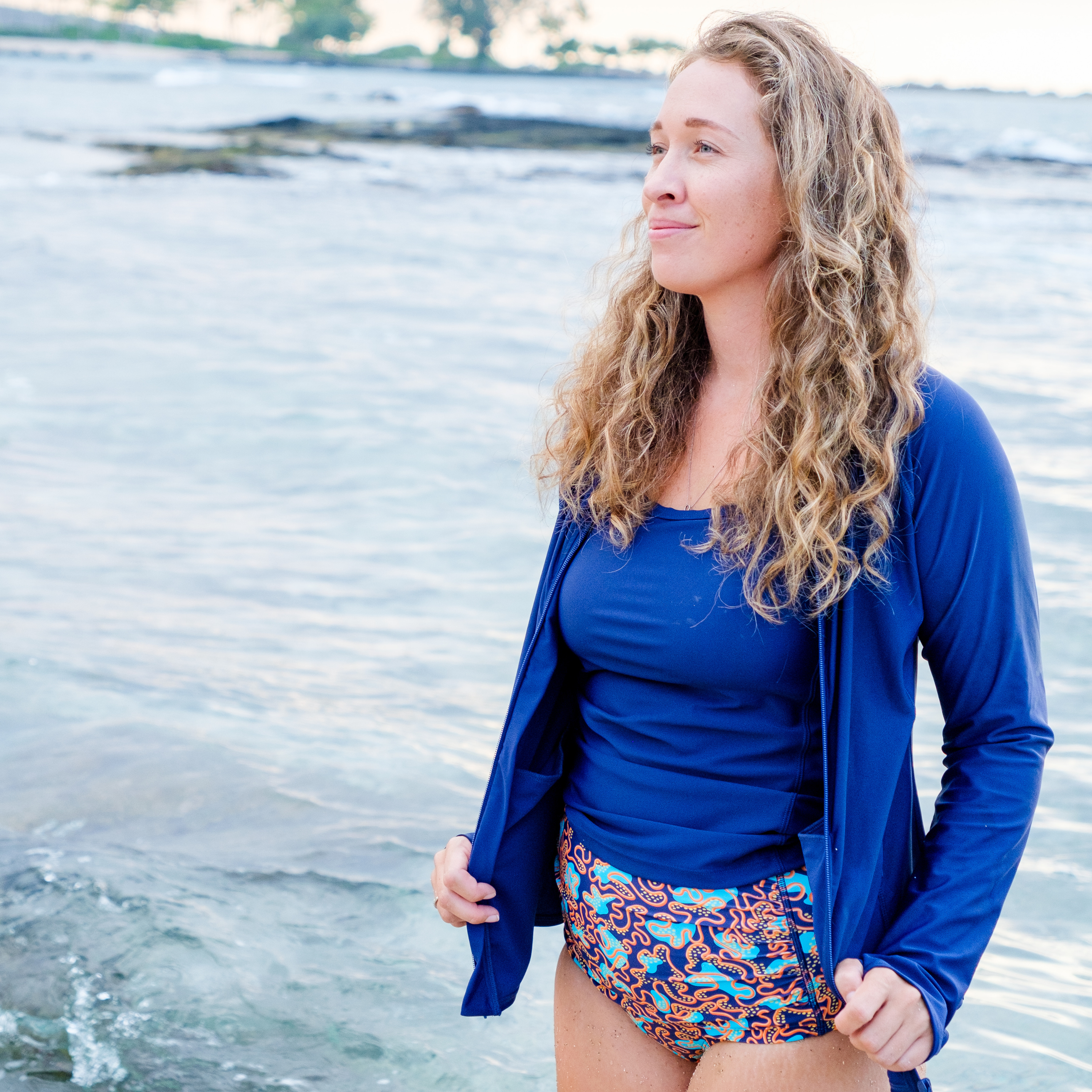 Women's Long Sleeve Rash Guard with Pockets | "Navy"-SwimZip UPF 50+ Sun Protective Swimwear & UV Zipper Rash Guards-pos5