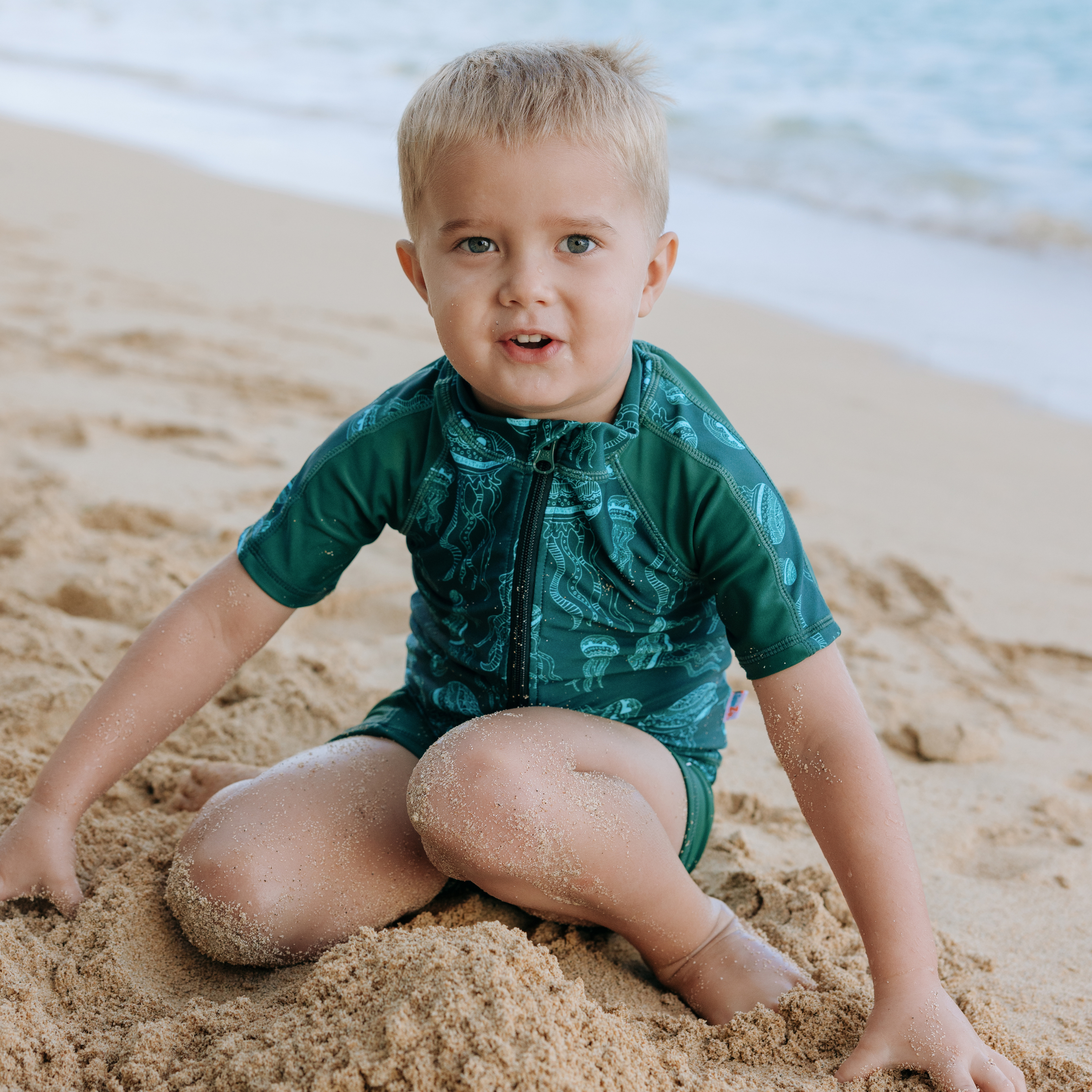 Kids Euro Shorties + Short Sleeve Rash Guard Set - Jellyfish-SwimZip UPF 50+ Sun Protective Swimwear & UV Zipper Rash Guards-pos2