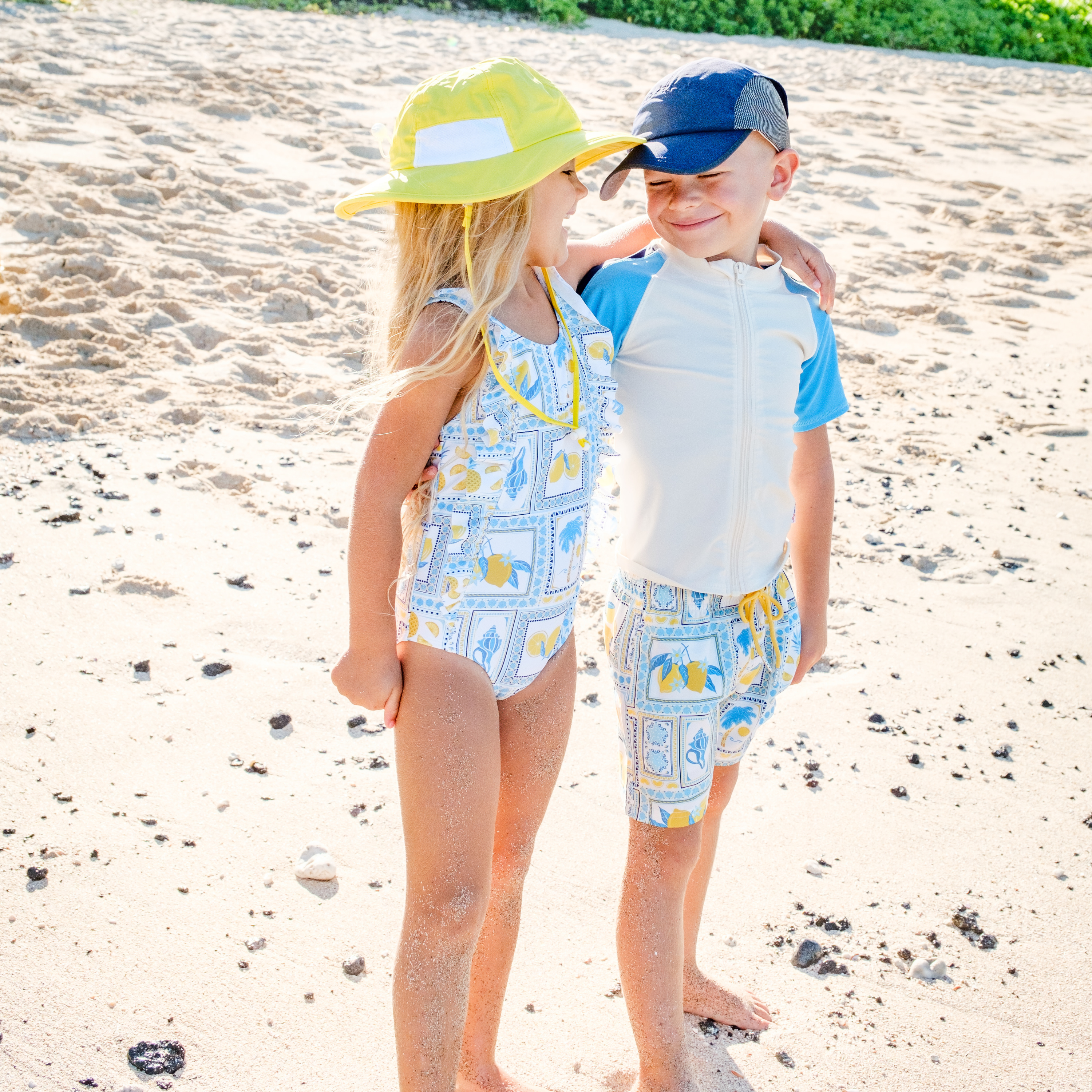 Girls Ruffle One-Piece Swimsuit | "Too Sweet" Mediterranean Lemons-SwimZip UPF 50+ Sun Protective Swimwear & UV Zipper Rash Guards-pos2